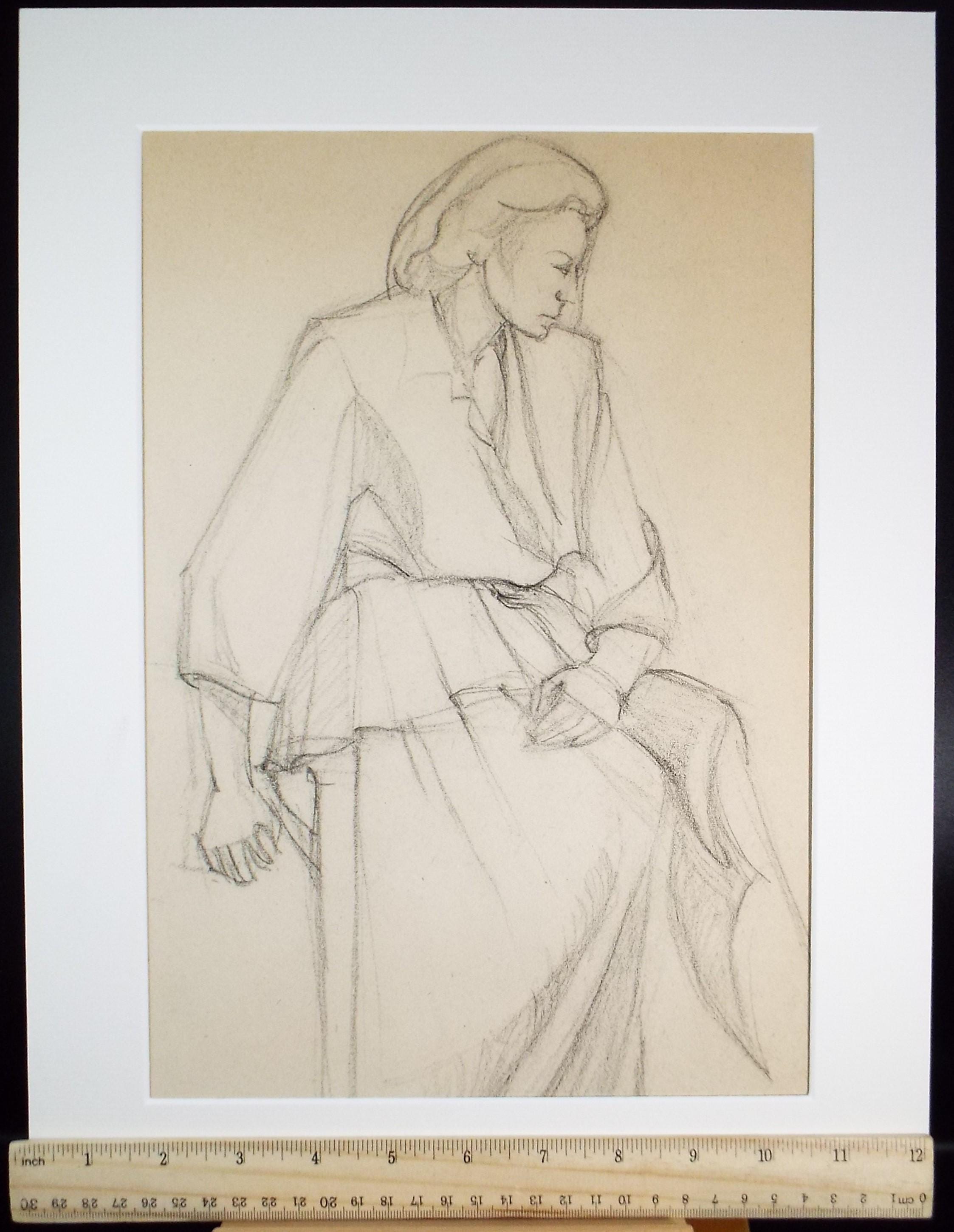 Pencil drawing 'Seated Woman', c1950s, C.D. Finley