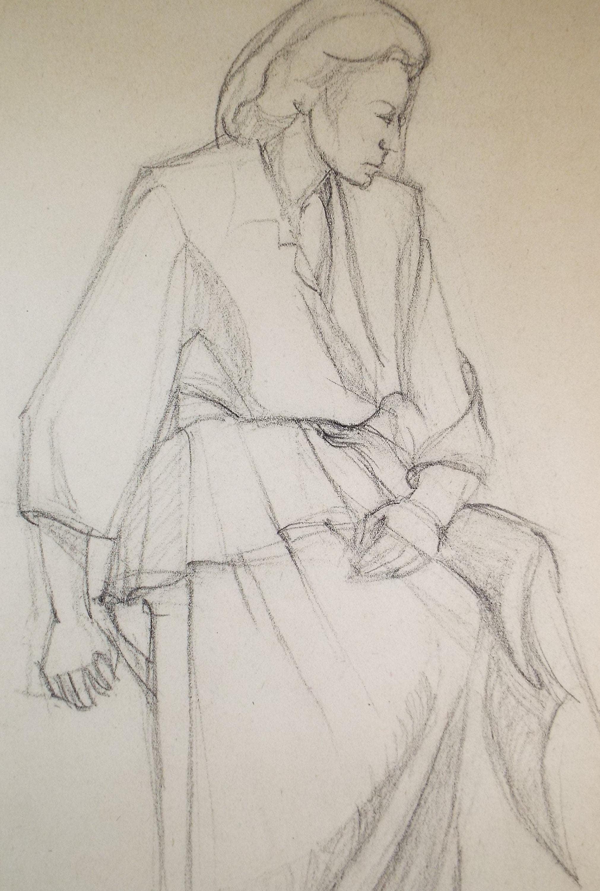 Pencil drawing 'Seated Woman', c1950s, C.D. Finley