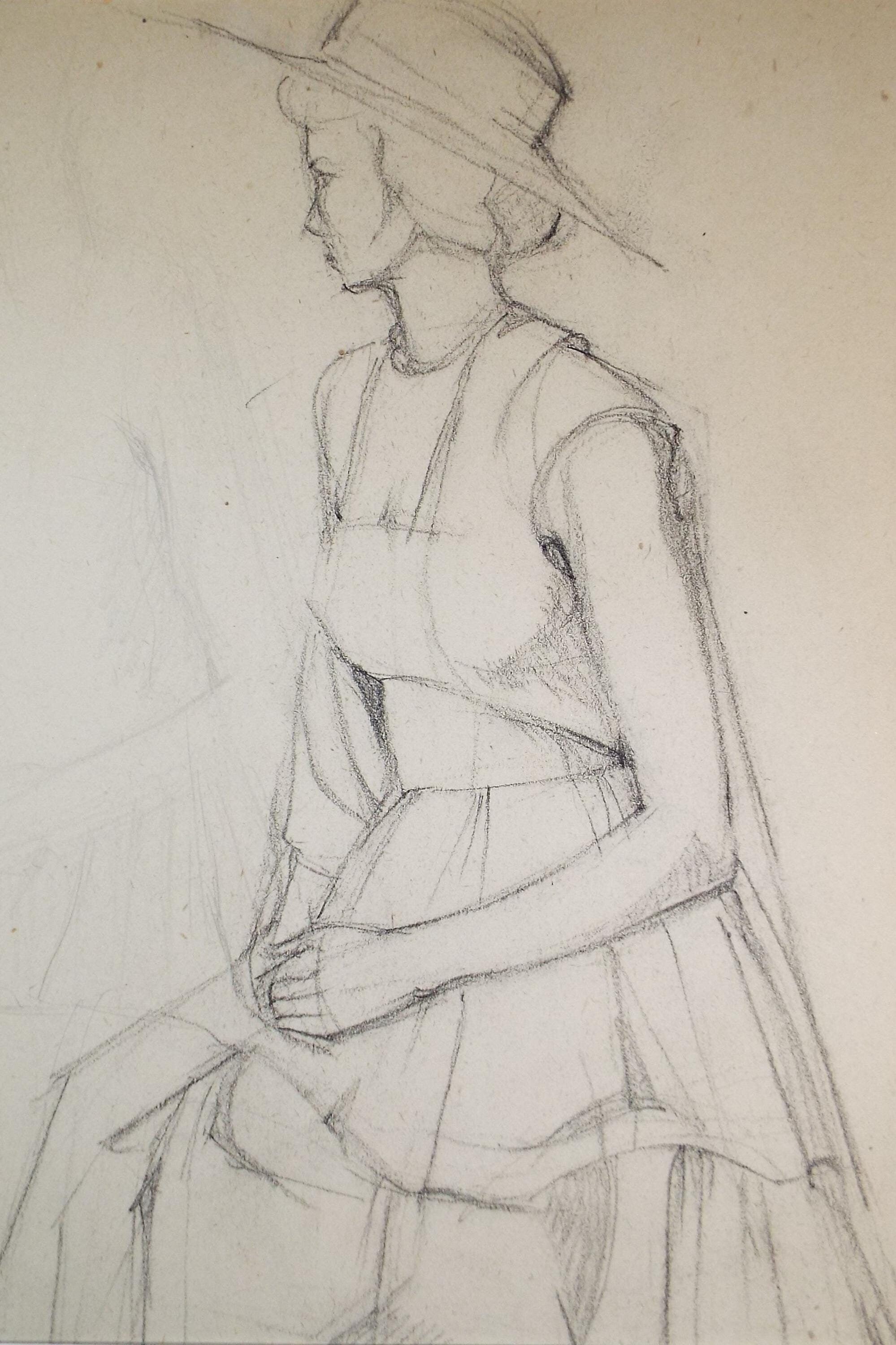 Pencil drawing 'Seated Woman', c1950s, C.D. Finley
