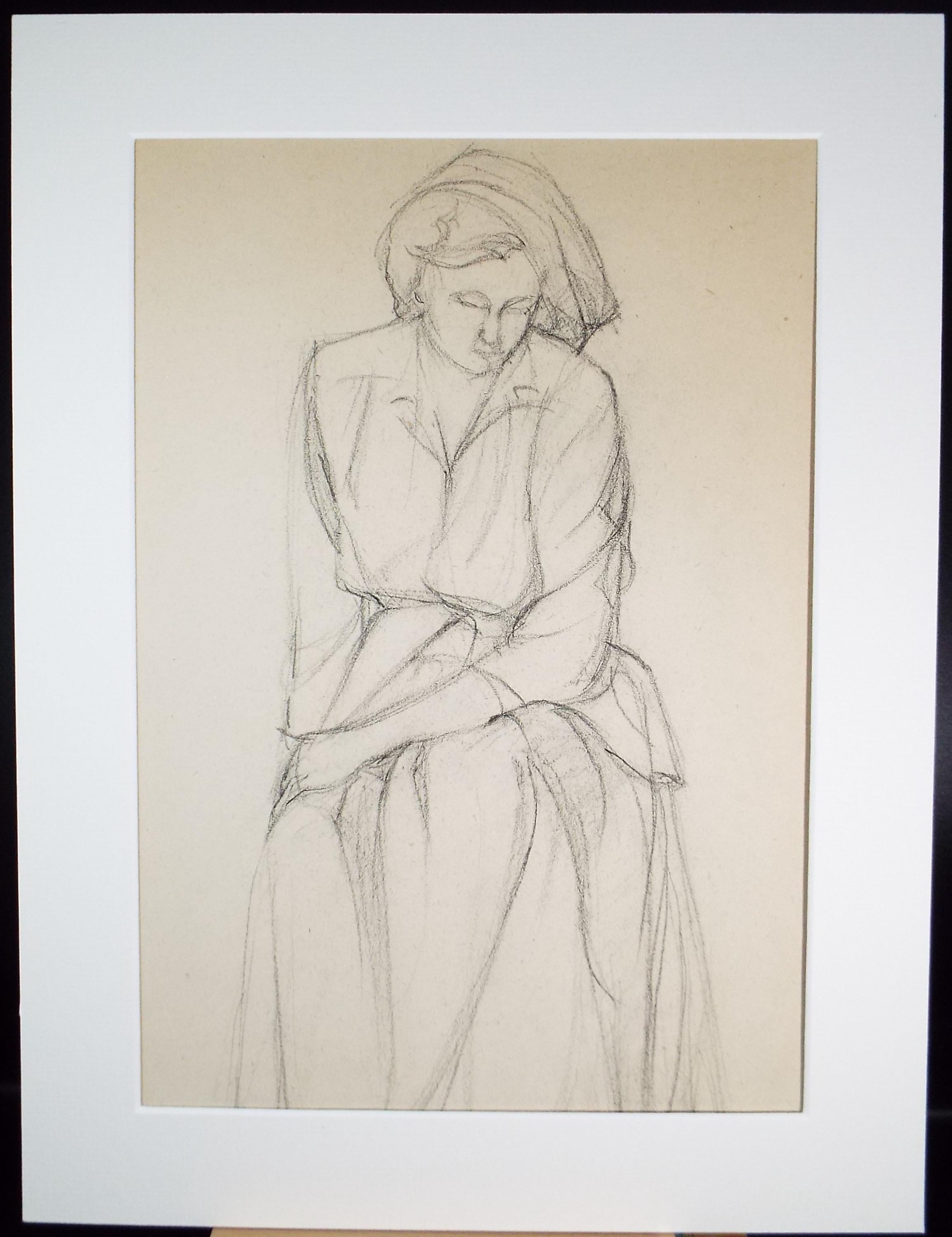 Pencil drawing 'Seated Woman', c1950s, C.D. Finley