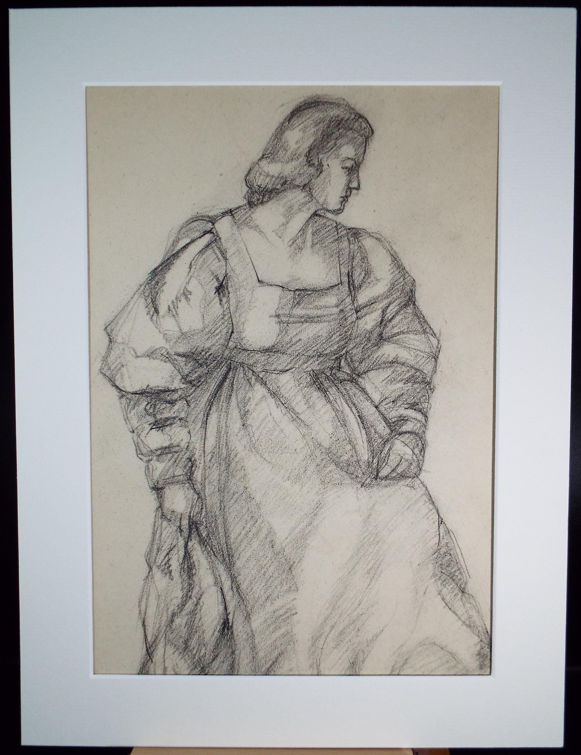 Pencil drawing 'Seated Woman', c1950s, C.D. Finley
