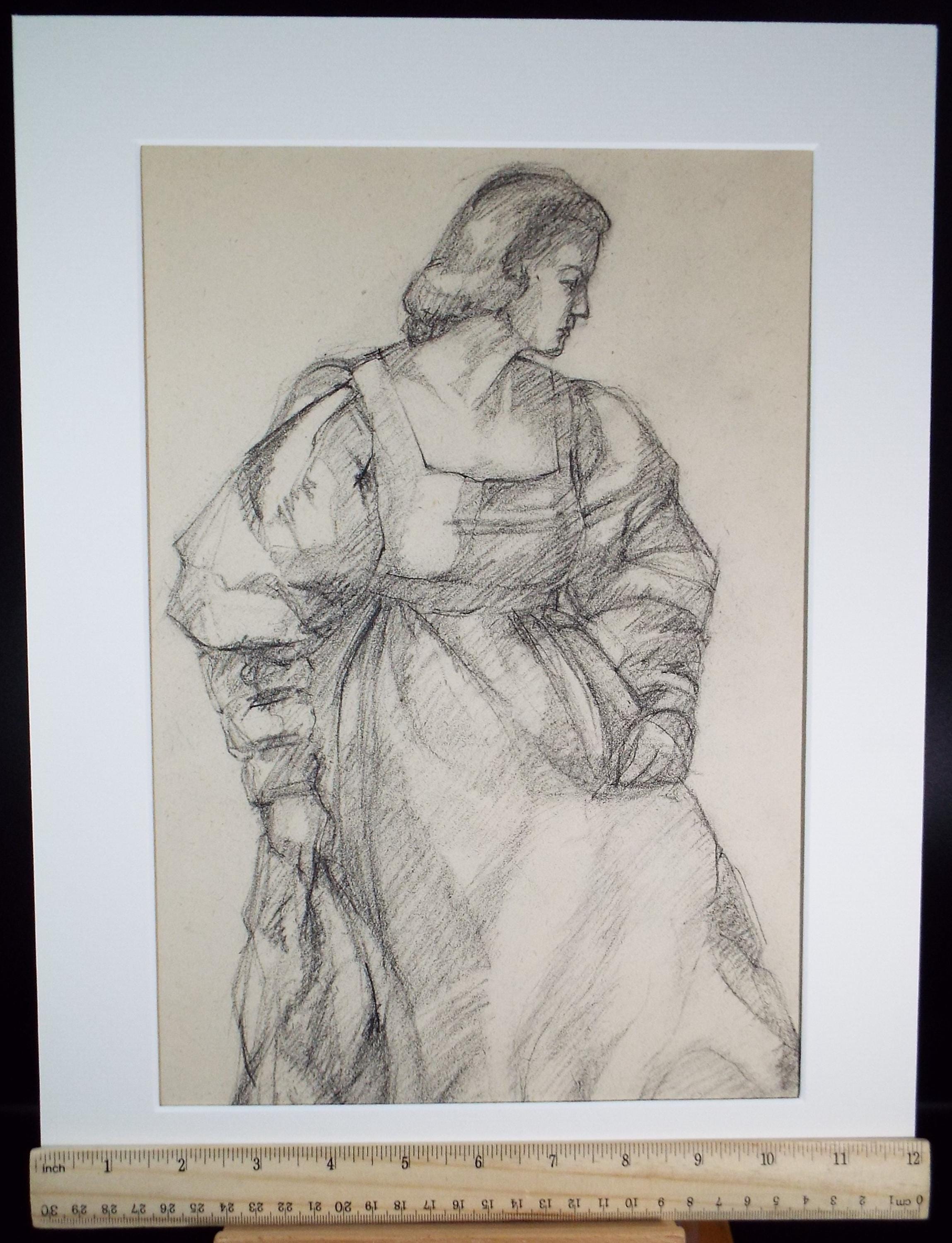 Pencil drawing 'Seated Woman', c1950s, C.D. Finley