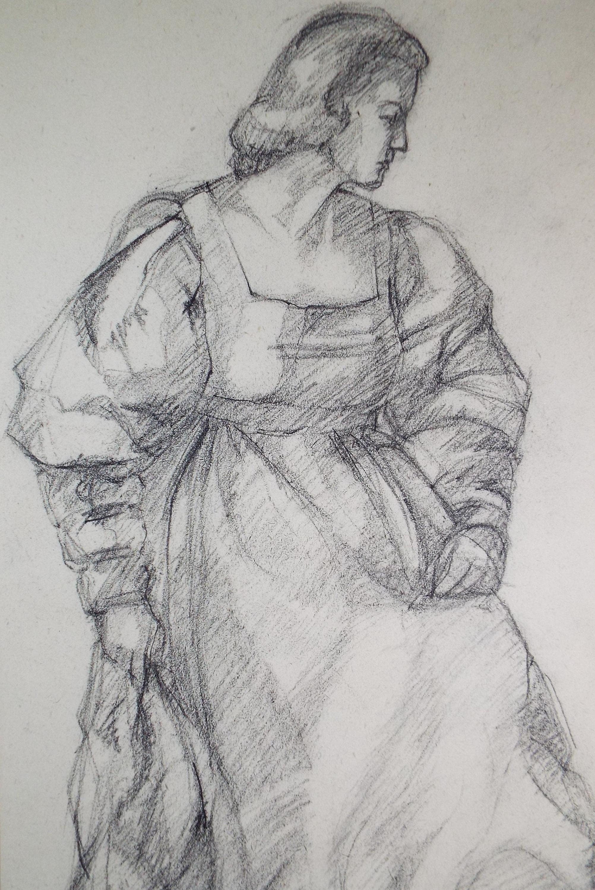 Pencil drawing 'Seated Woman', c1950s, C.D. Finley