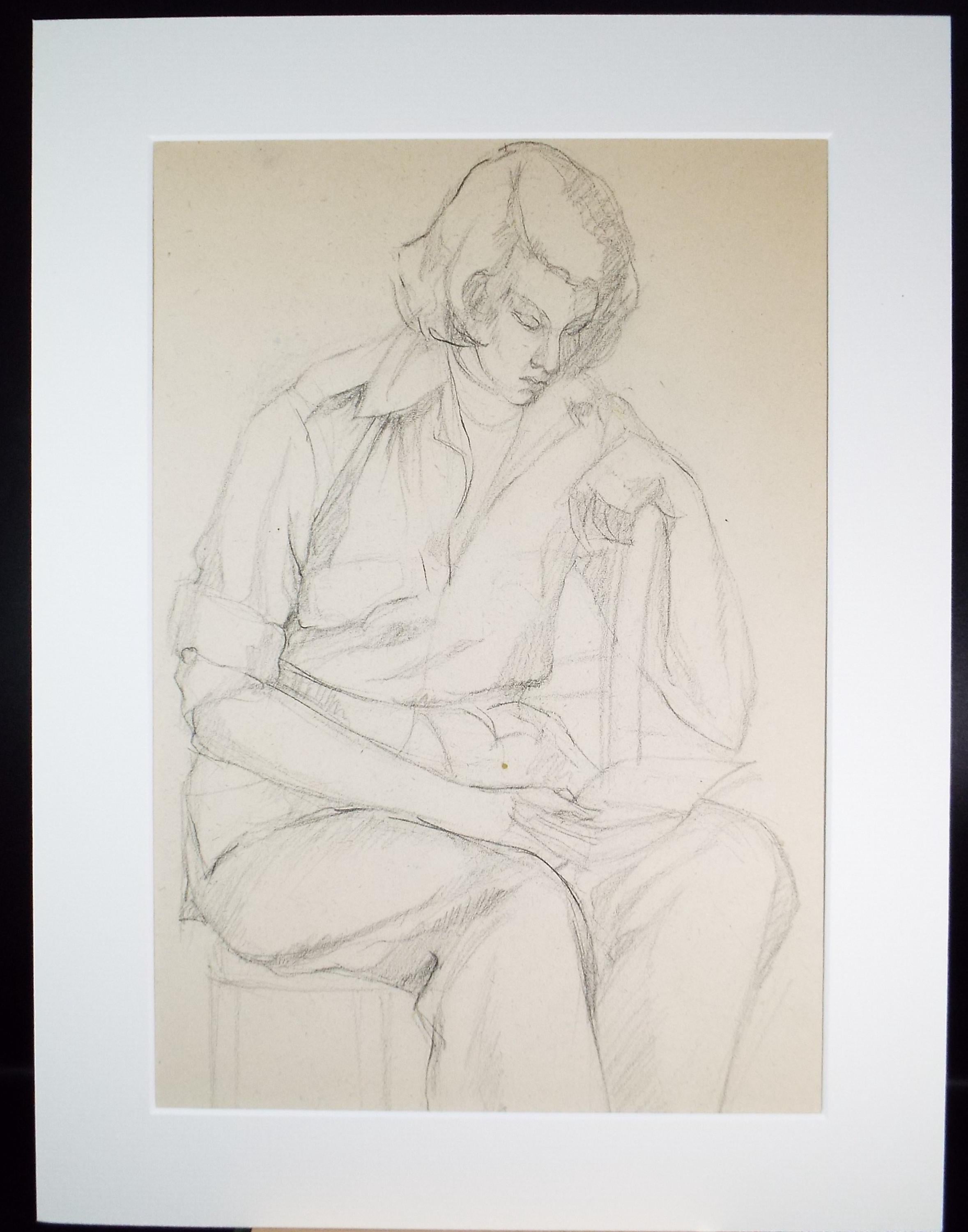 Pencil drawing 'Seated Woman', c1950s, C.D. Finley