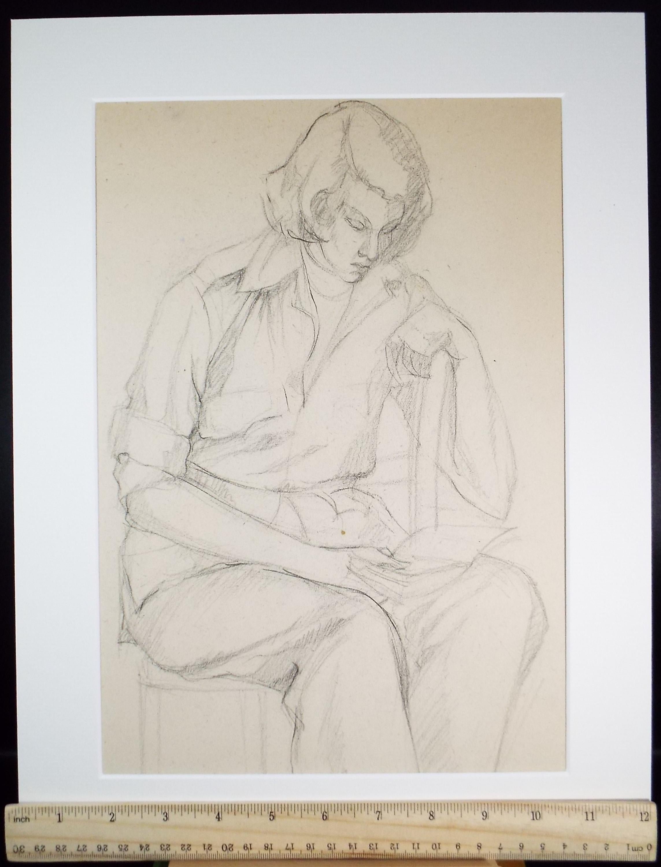 Pencil drawing 'Seated Woman', c1950s, C.D. Finley