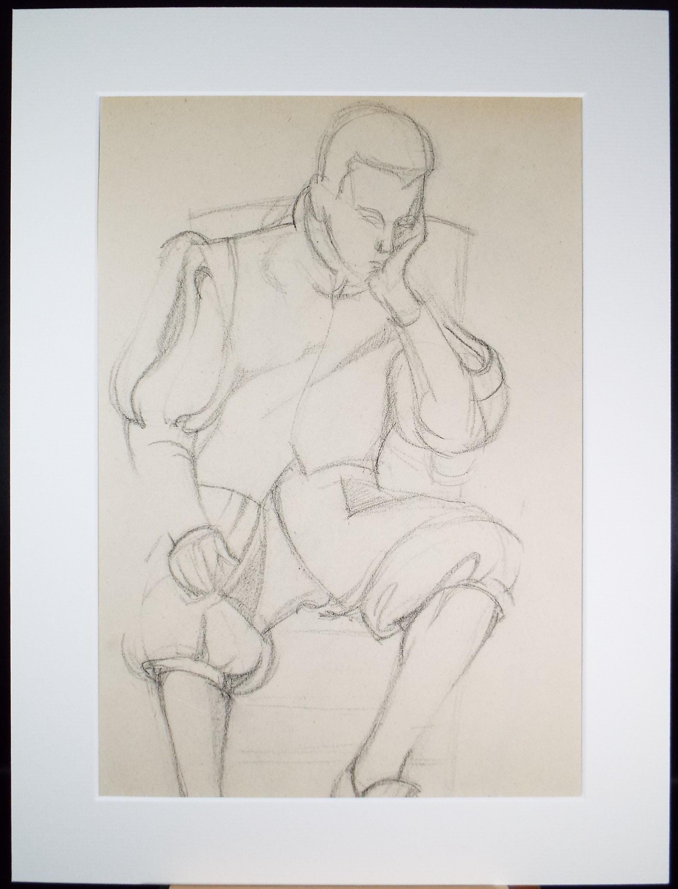 Pencil drawing 'Figure in Elizabethan dress', c1950s, C.D. Finley