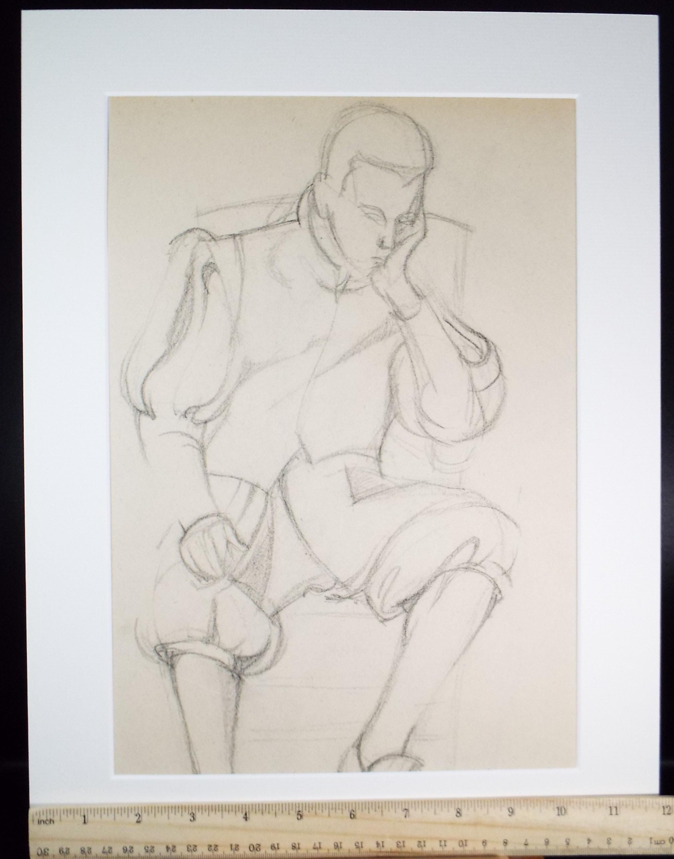 Pencil drawing 'Figure in Elizabethan dress', c1950s, C.D. Finley