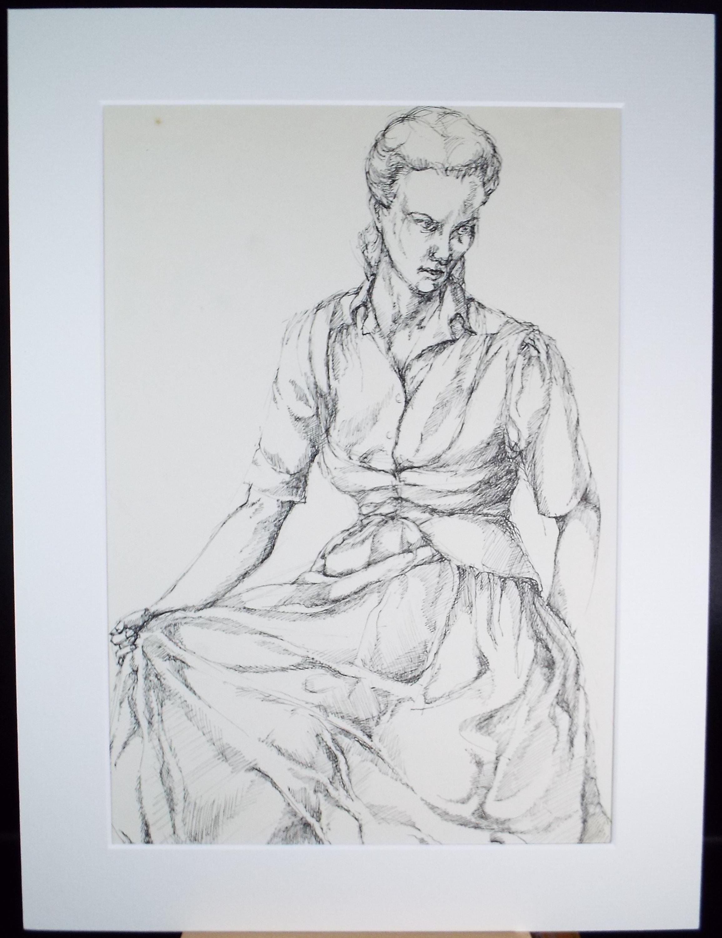 Pen & ink drawing 'Seated Woman', c1950s, C.D. Finley