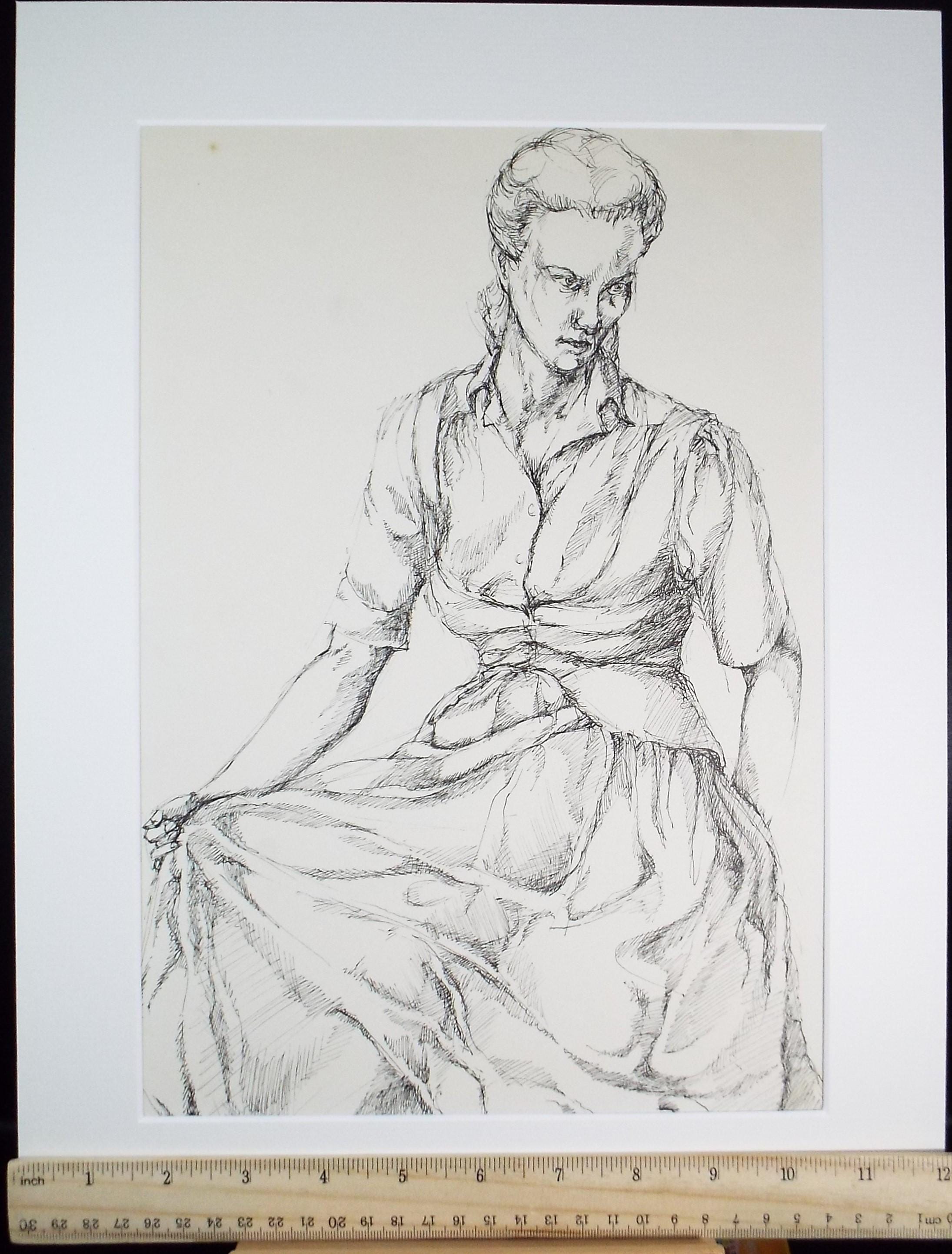 Pen & ink drawing 'Seated Woman', c1950s, C.D. Finley
