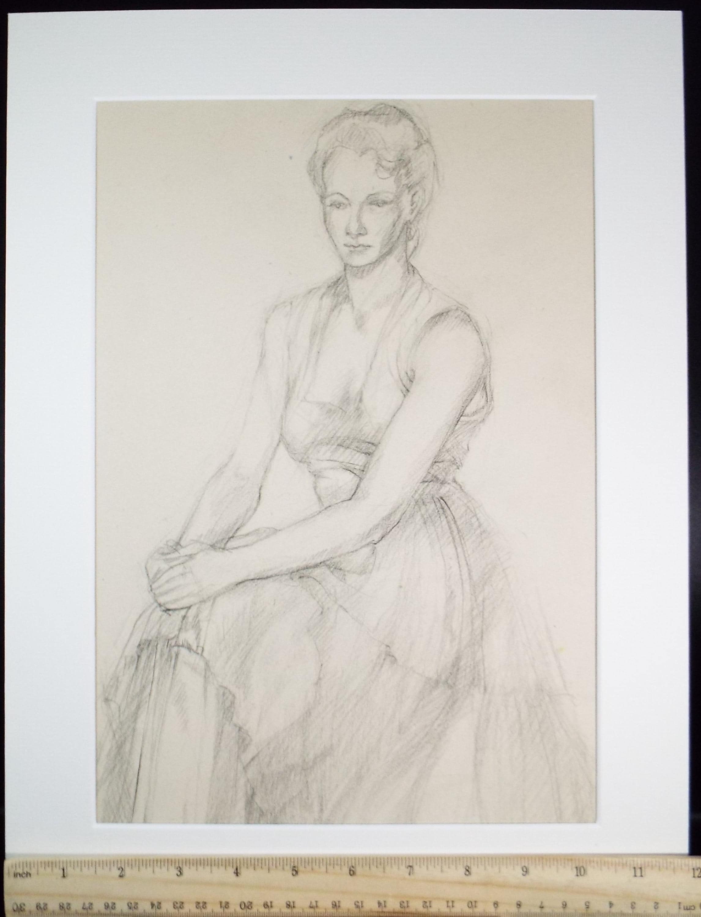Pencil drawing 'Seated Woman', c1950s, C.D. Finley
