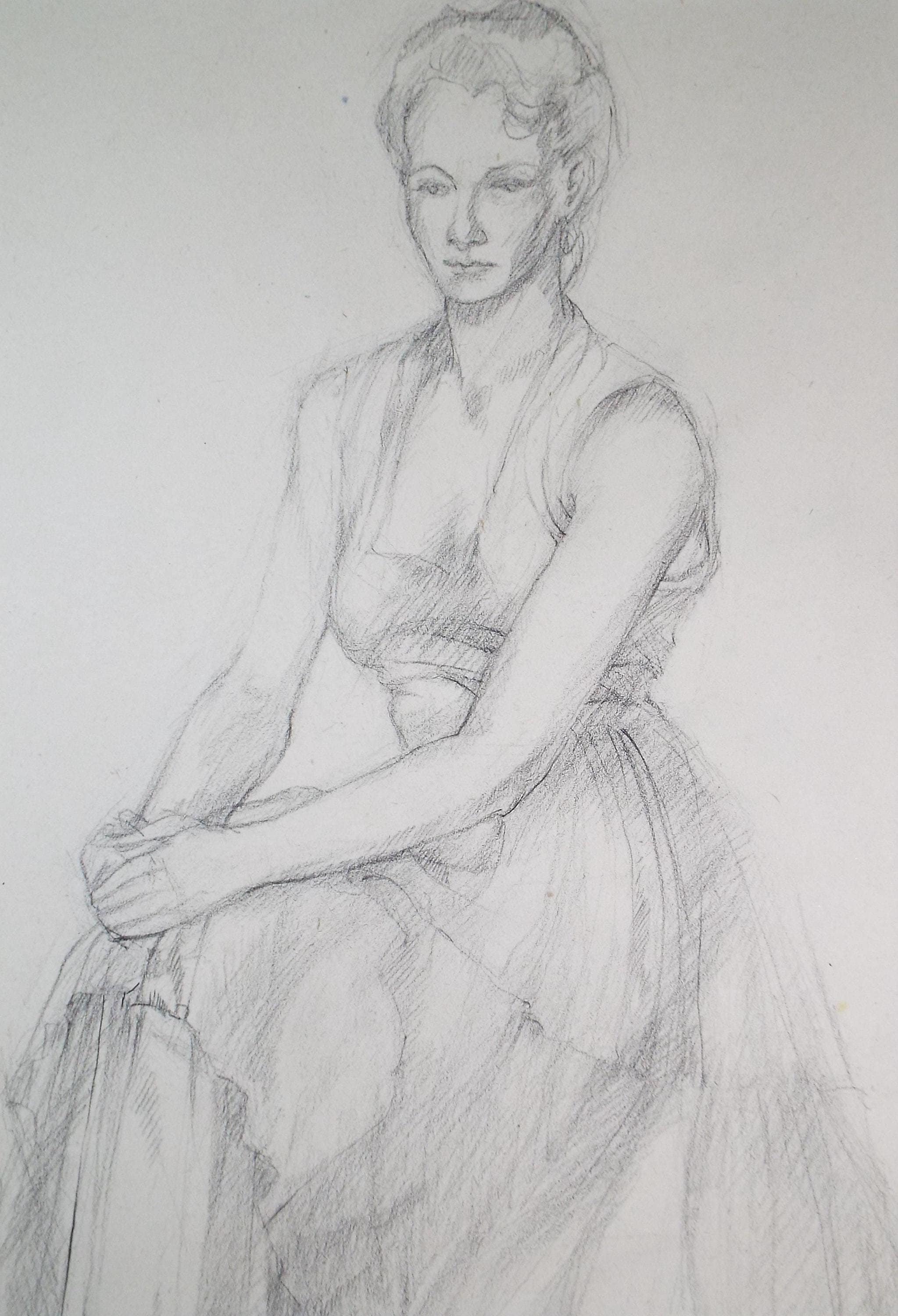 Pencil drawing 'Seated Woman', c1950s, C.D. Finley
