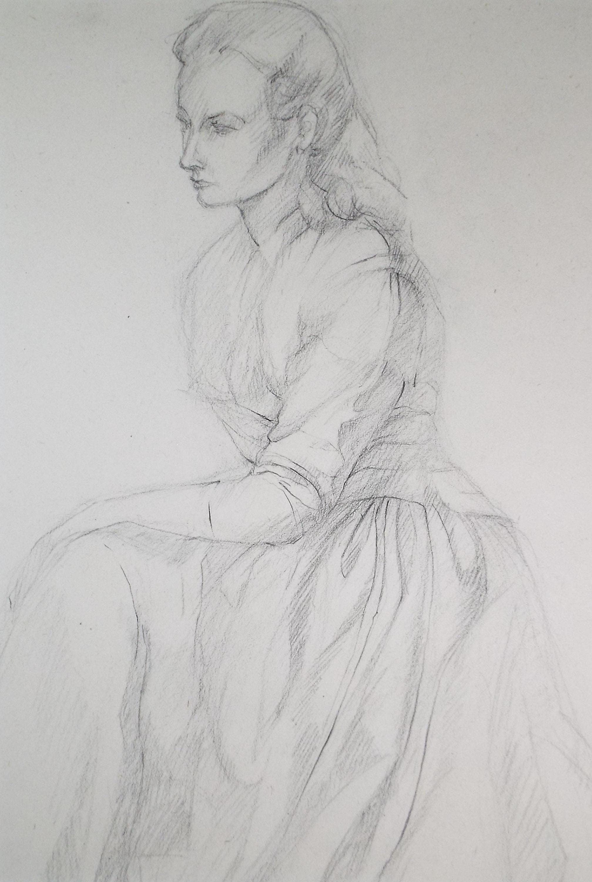 Pencil drawing 'Seated Woman', c1950s, C.D. Finley