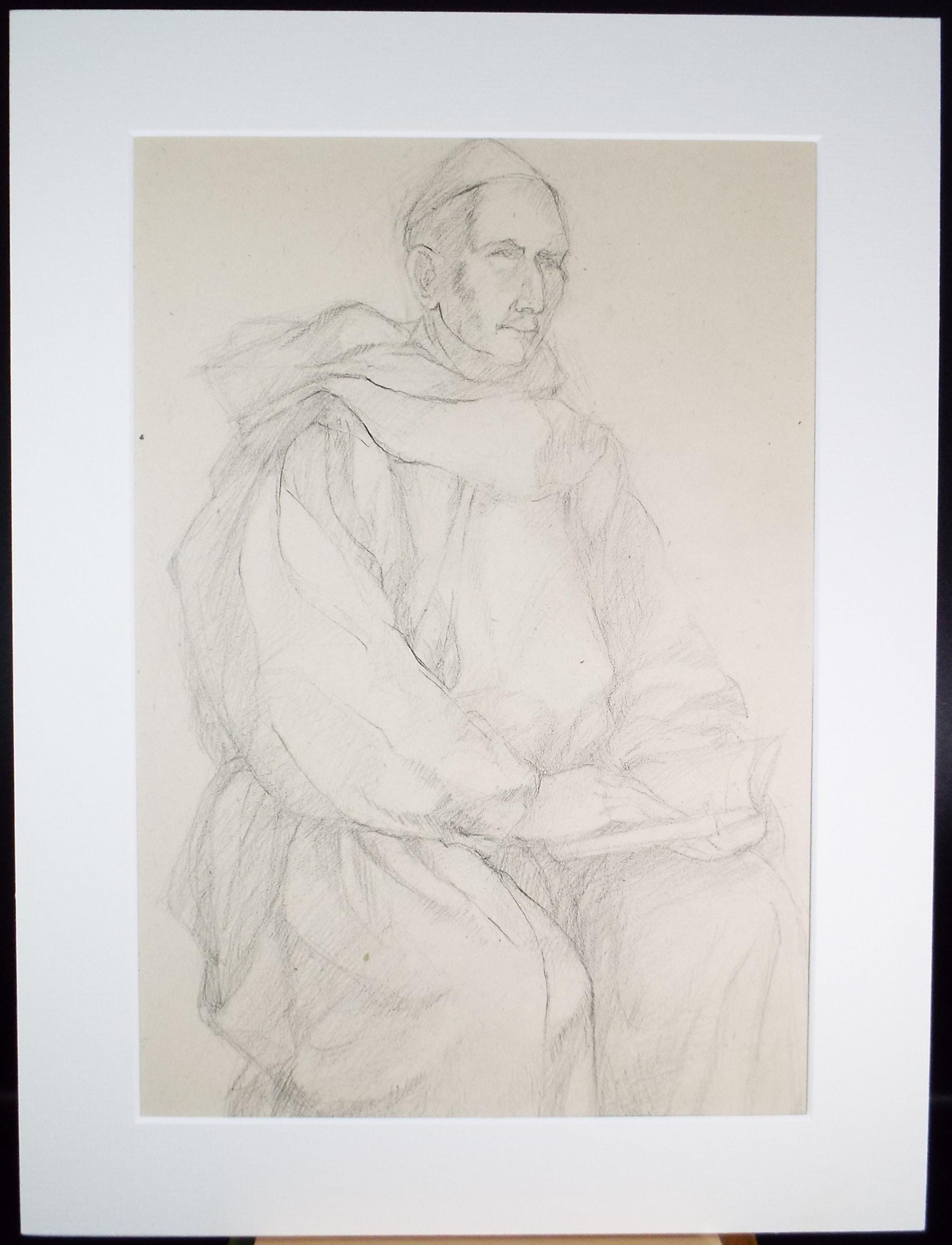 Pencil drawing 'Seated priest', c1950s, C.D. Finley