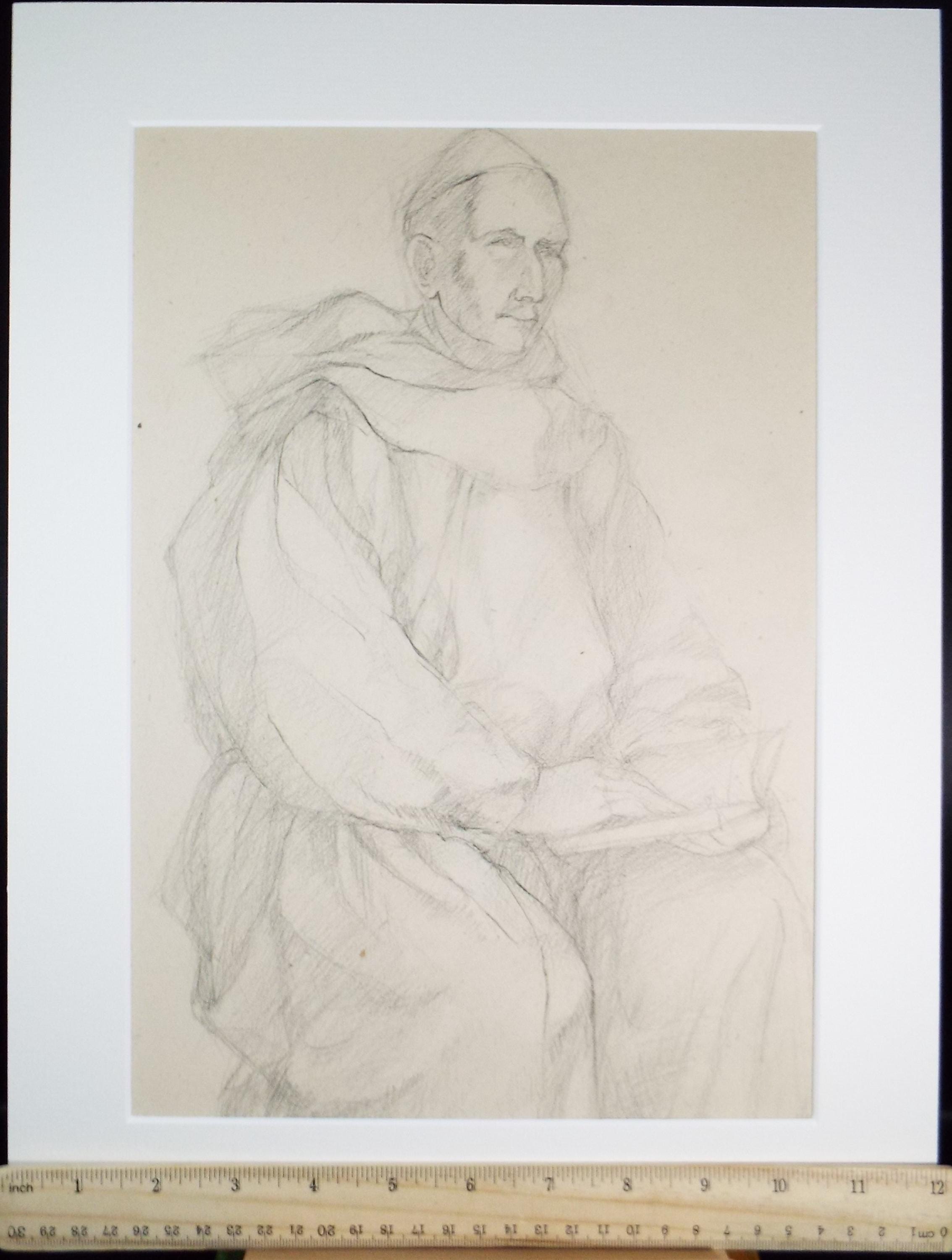 Pencil drawing 'Seated priest', c1950s, C.D. Finley