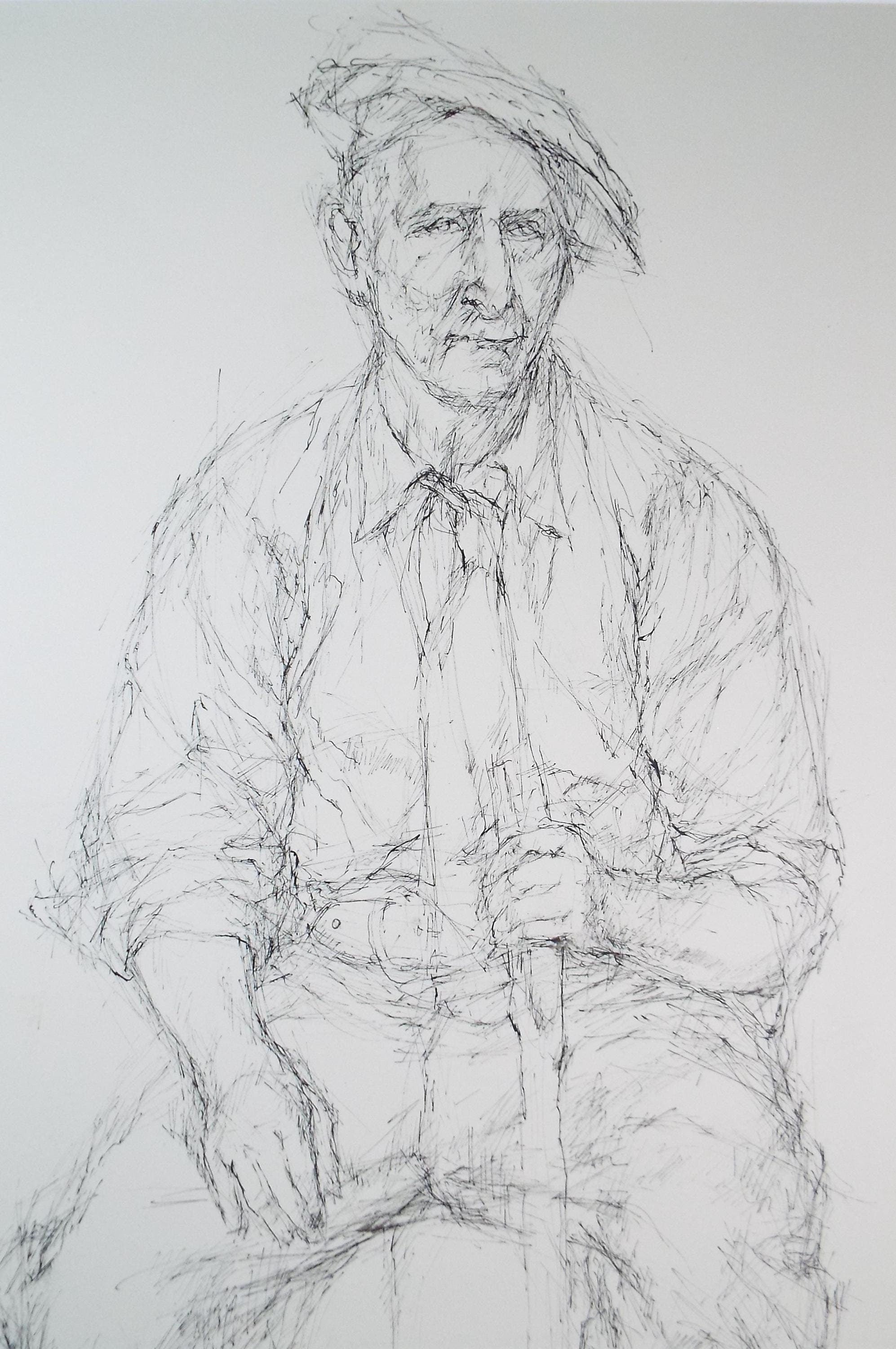 Pen & ink drawing, 'Seated man', c1950s, C.D. Finley