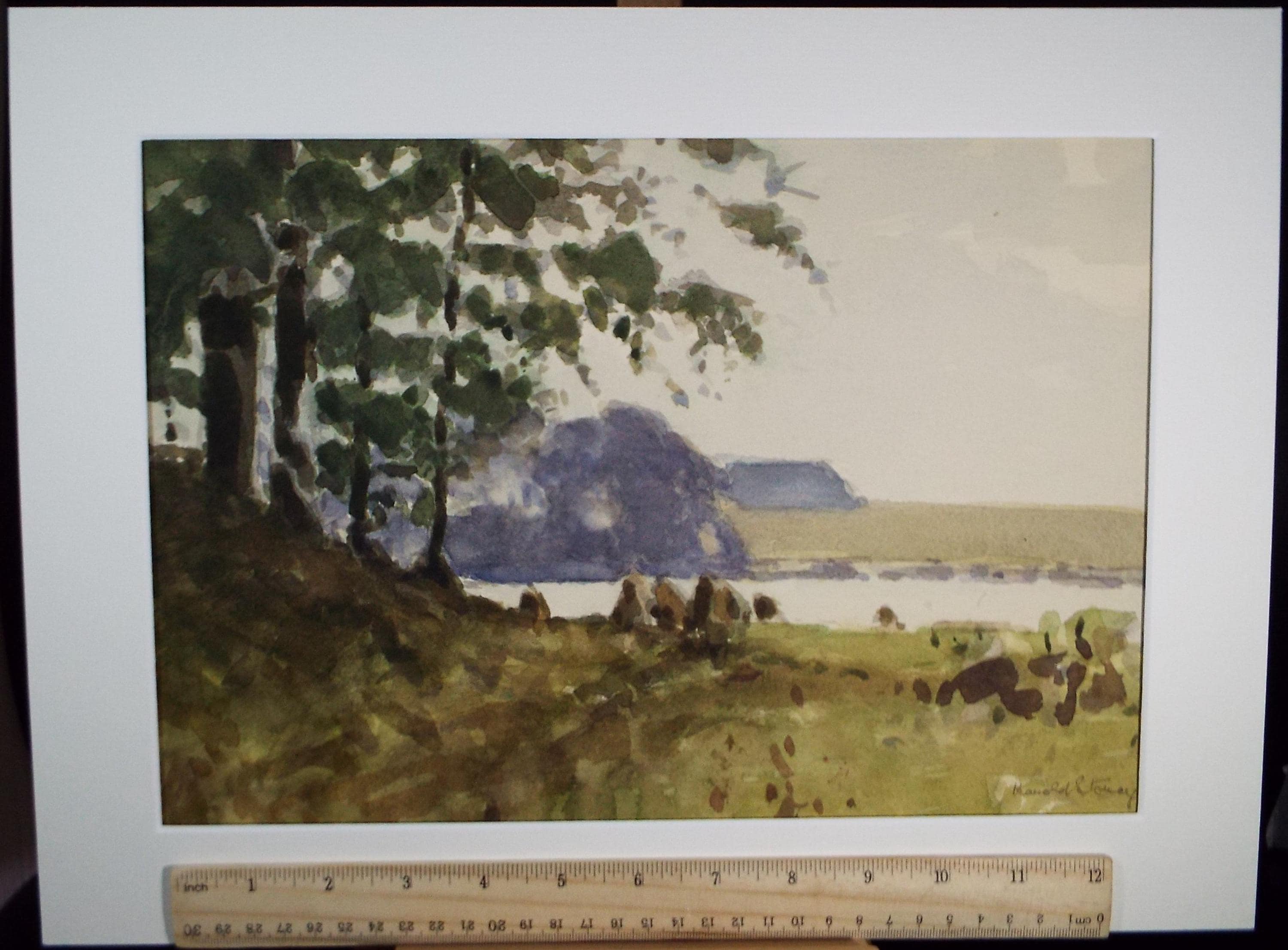 Original Watercolour ,'Woods and Corn stooks, Newton Means', Harold Storey (1888-1965), Circa 1950's