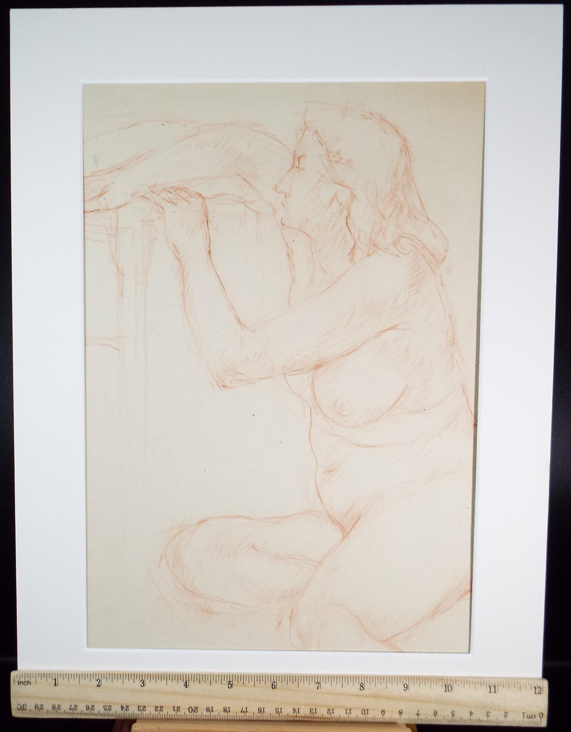 Red chalk drawing, 'Seated Nude Woman', c1950s, C.D. Finley