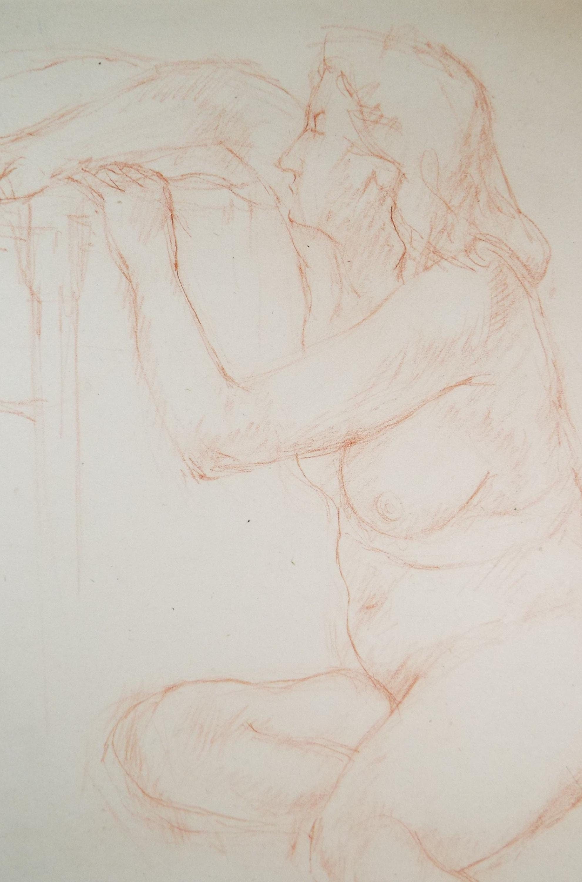 Red chalk drawing, 'Seated Nude Woman', c1950s, C.D. Finley