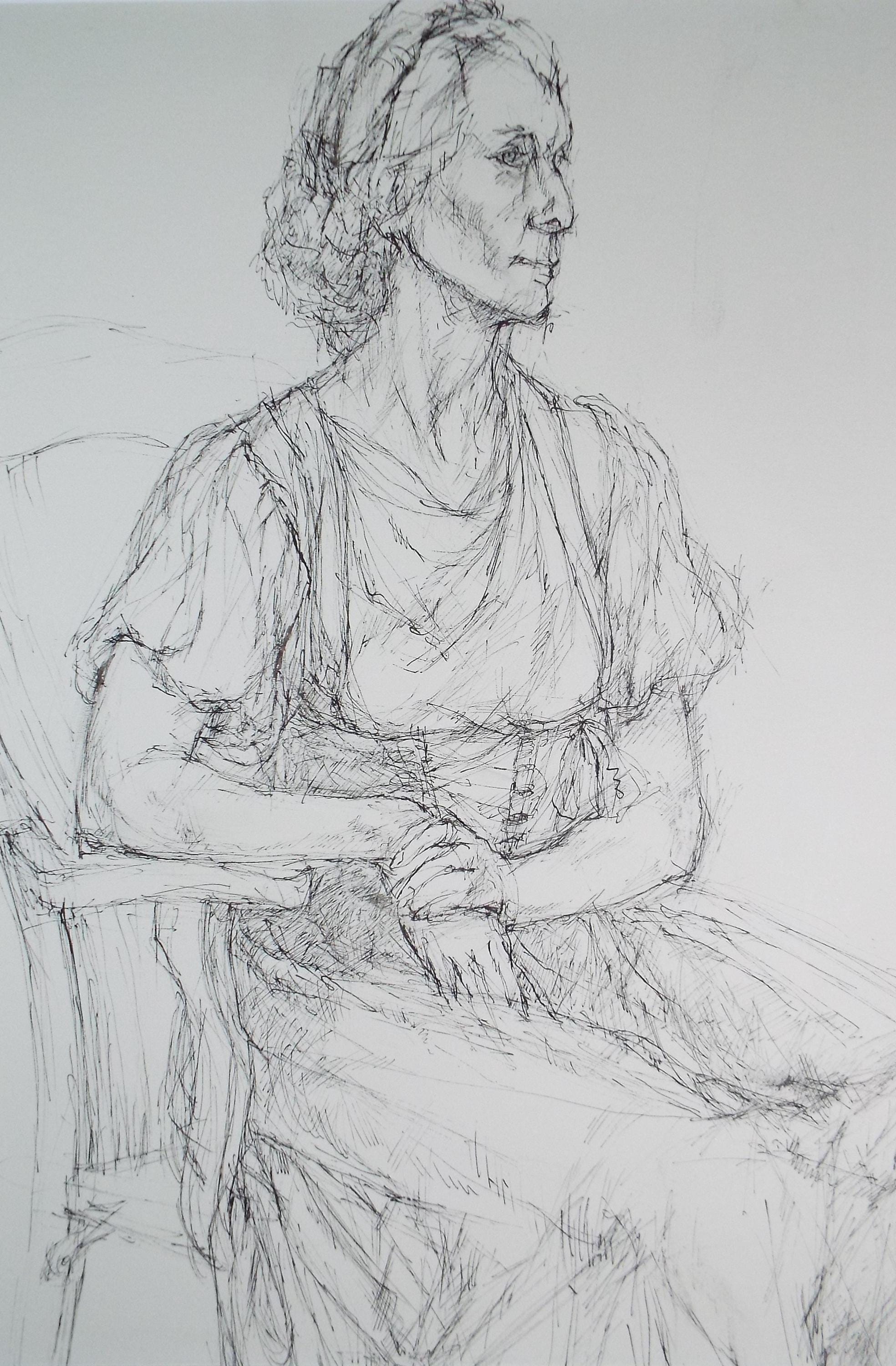 Pen & ink drawing 'Seated Woman', c1950s, C.D. Finley