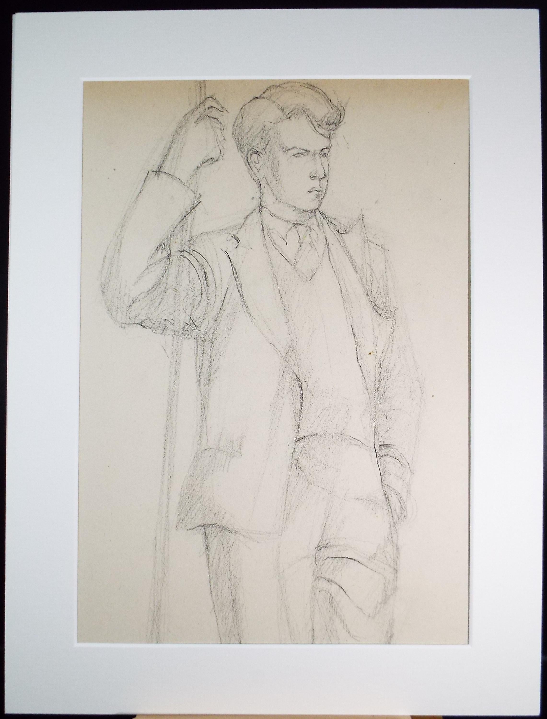 Pencil drawing 'Standing Male Figure', c1950s, C.D. Finley