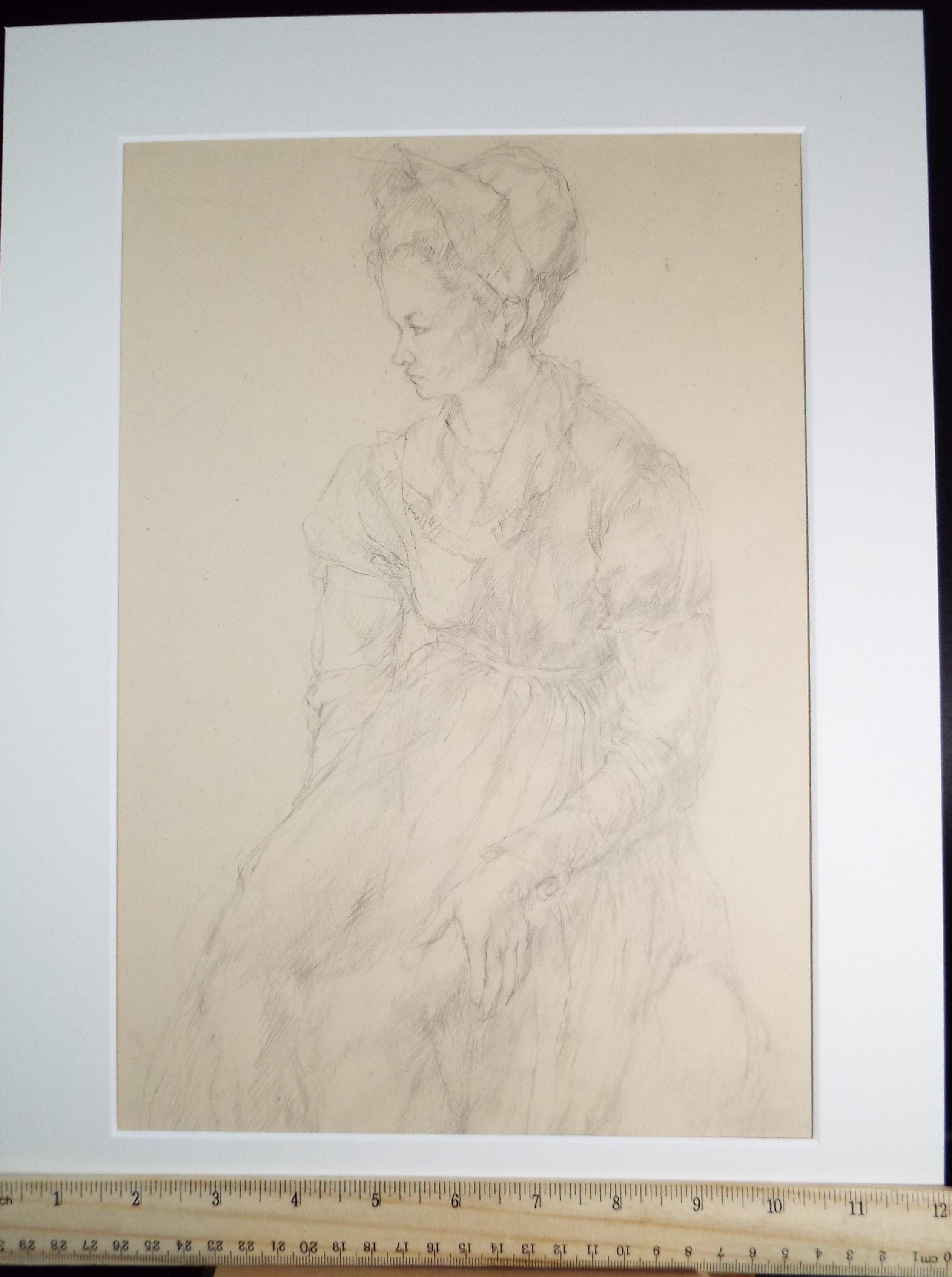 Pencil drawing 'Seated woman', c1950s, C.D. Finley