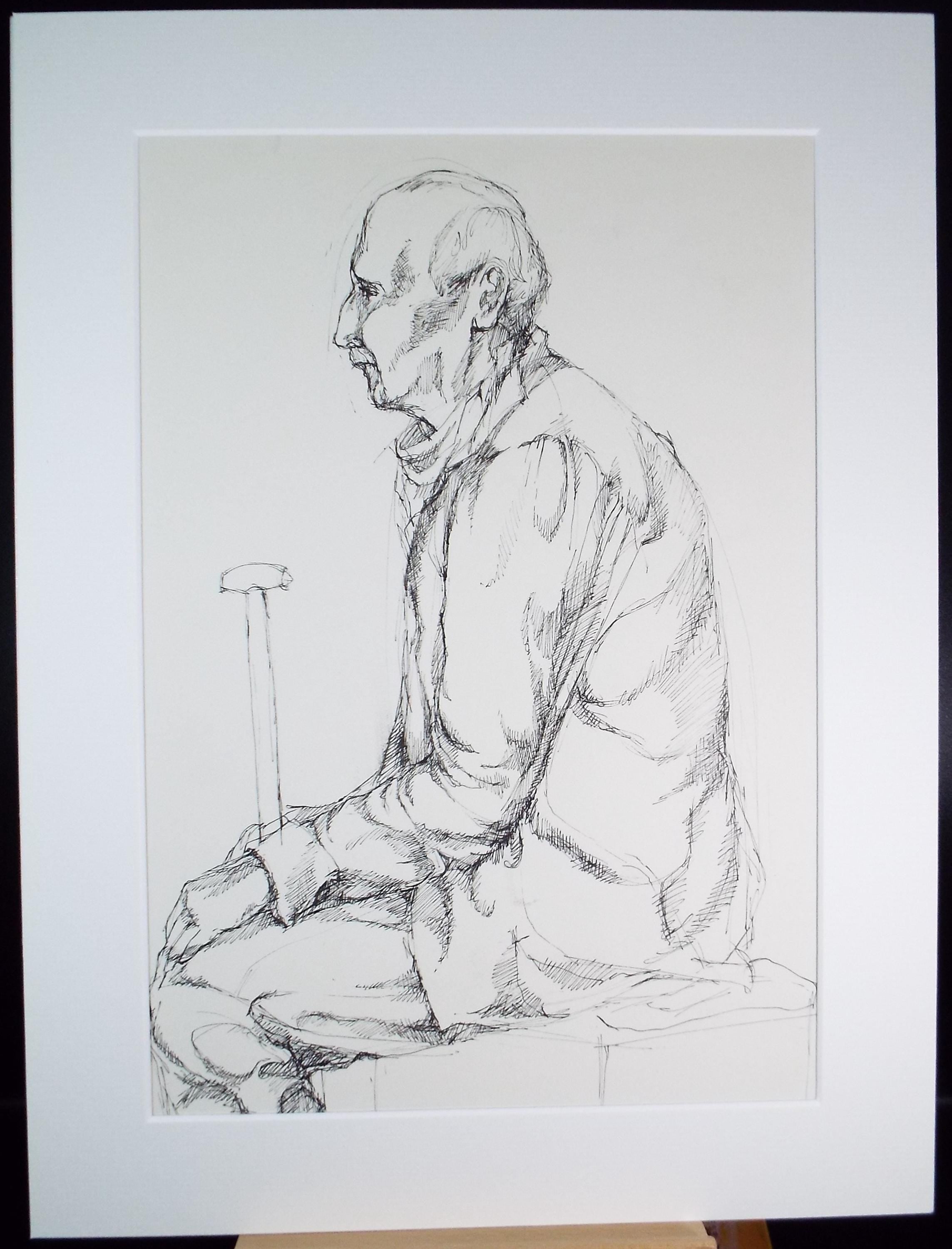 Pen & ink drawing, 'Seated Man', c1950s, C.D. Finley