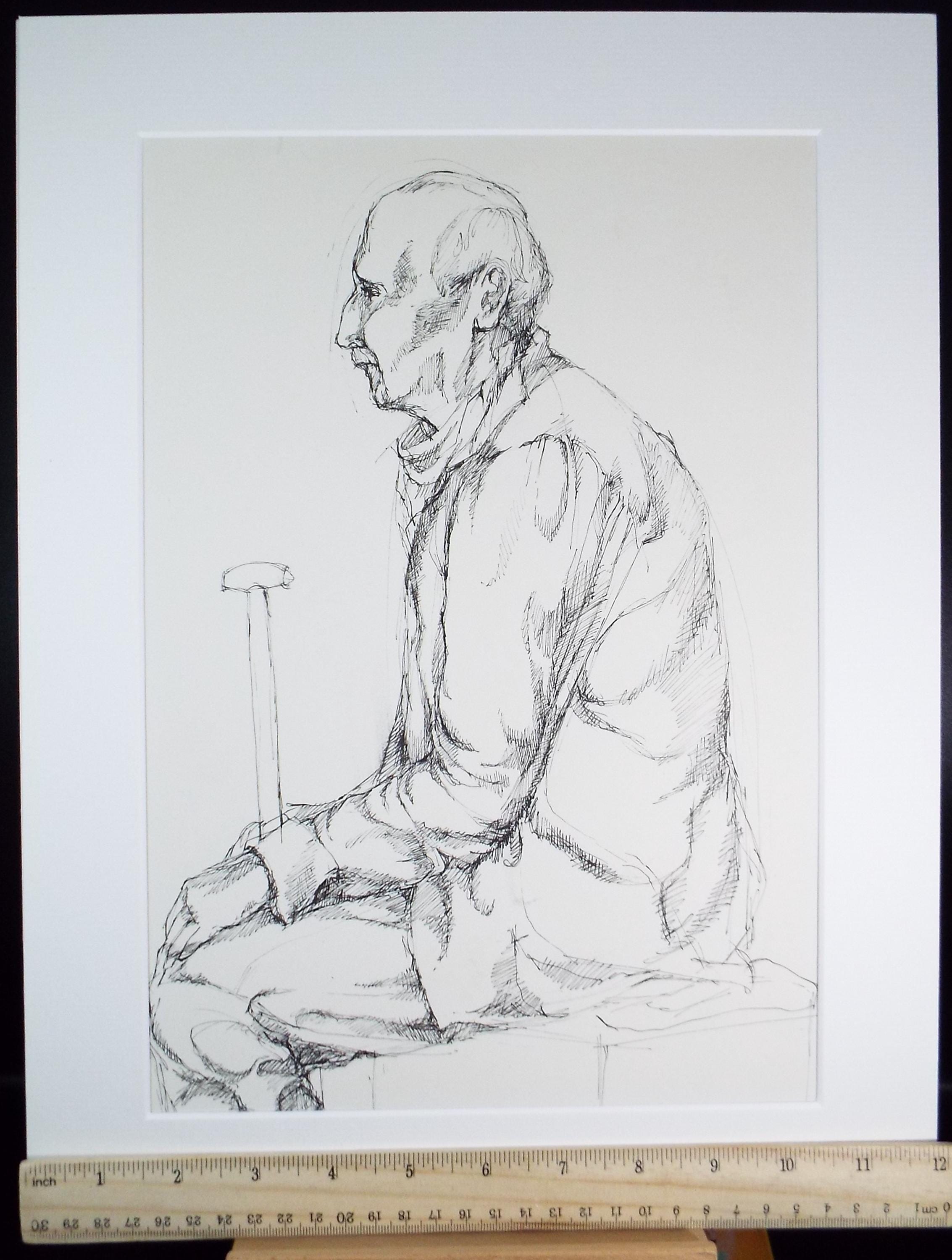 Pen & ink drawing, 'Seated Man', c1950s, C.D. Finley