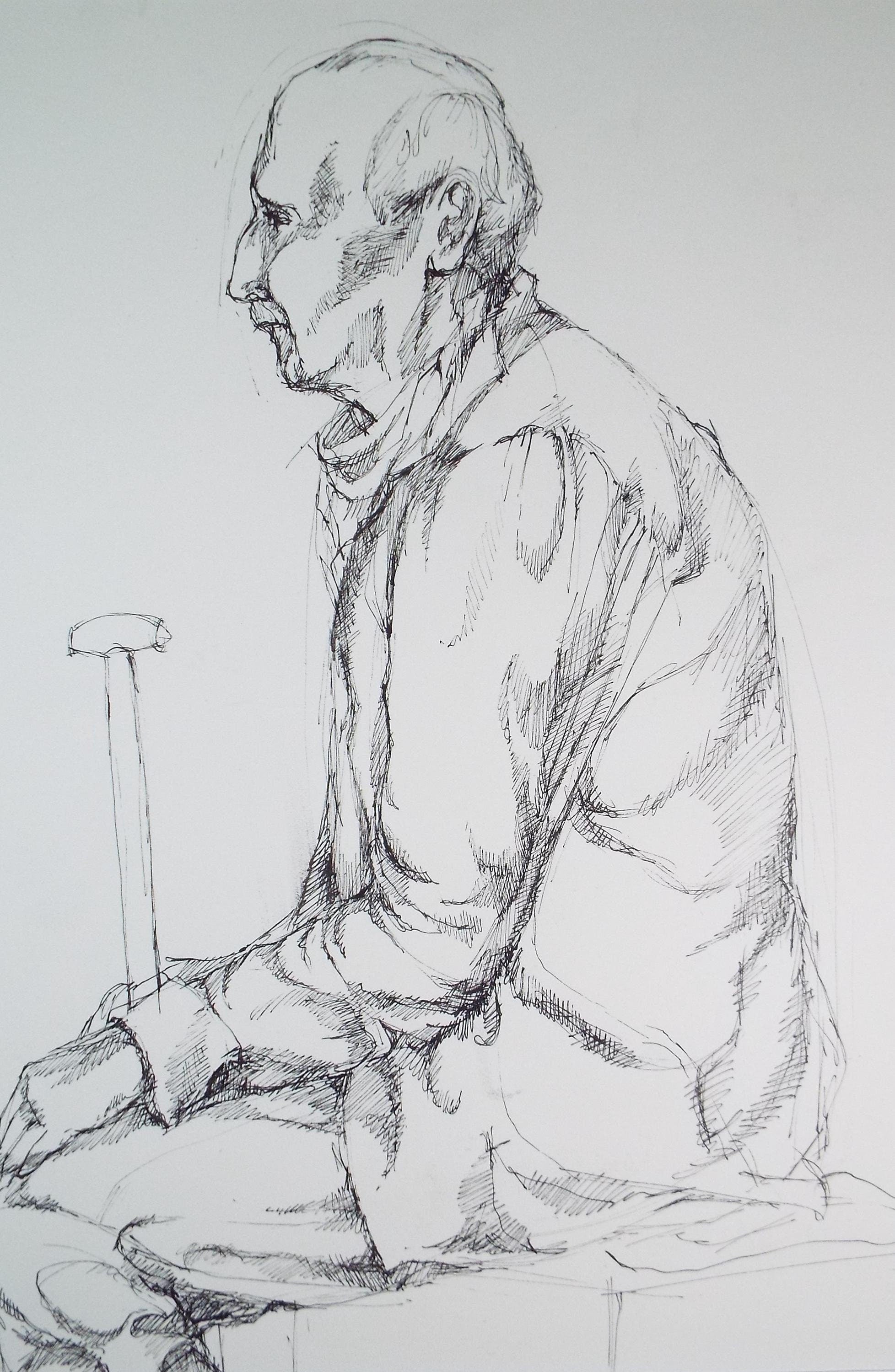 Pen & ink drawing, 'Seated Man', c1950s, C.D. Finley