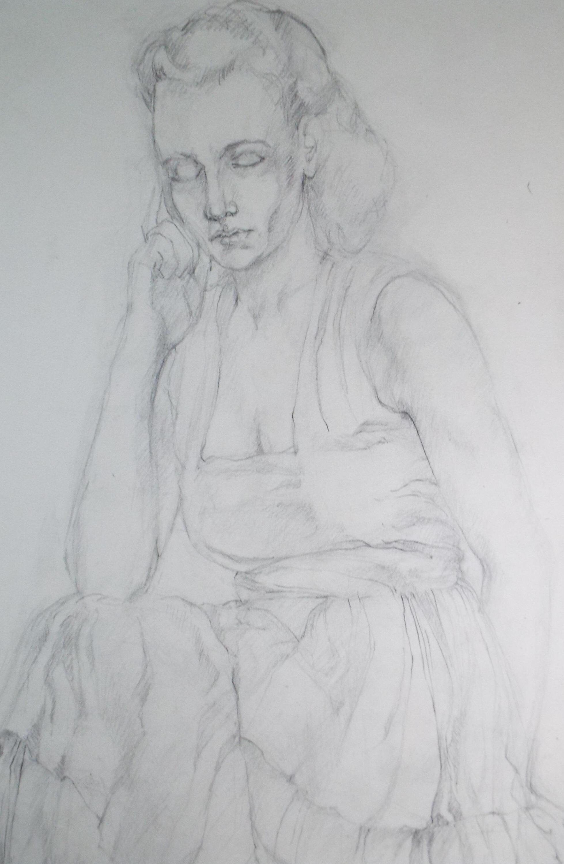 Pencil drawing 'Seated woman', c1950s, C.D. Finley
