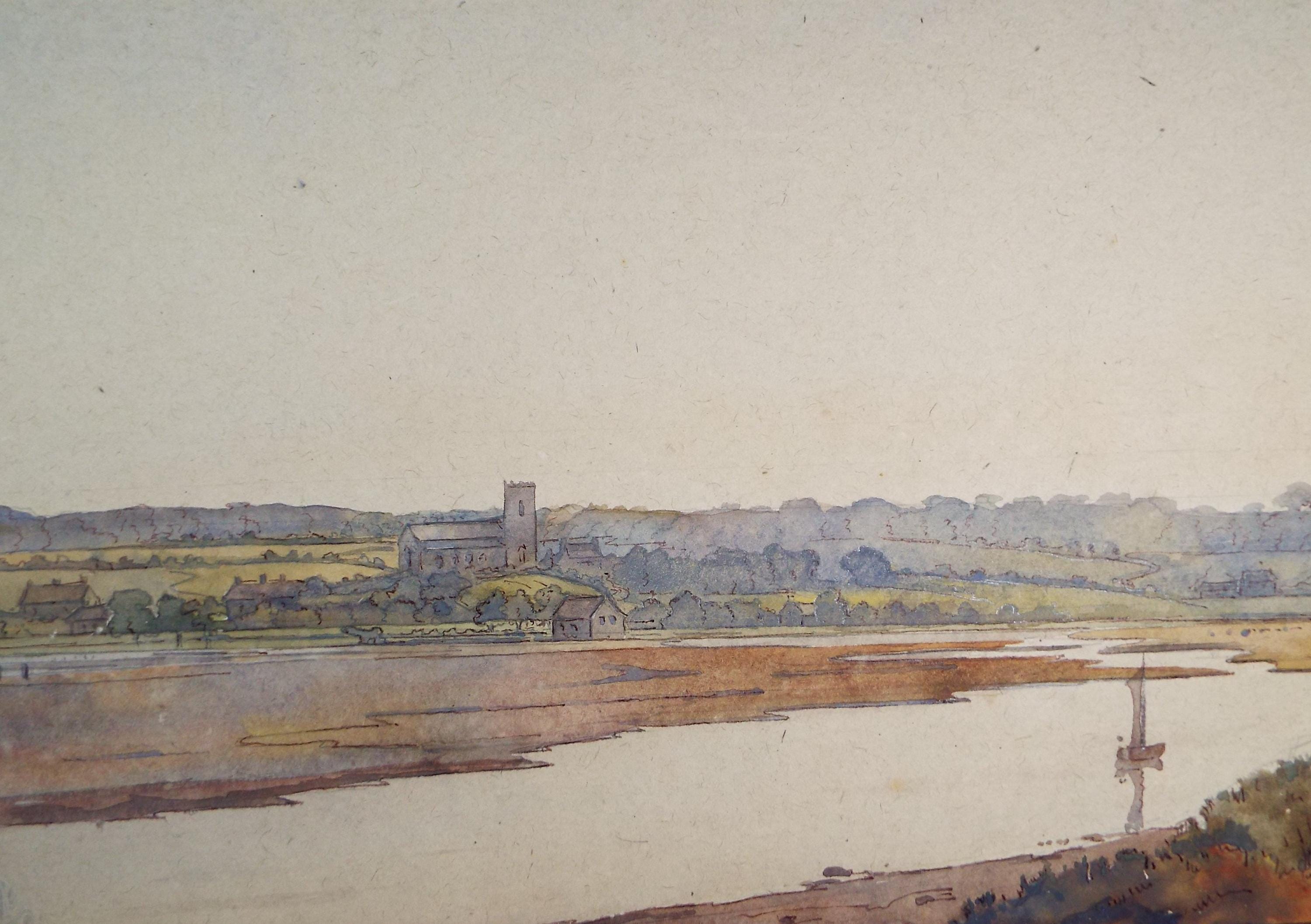 Original Watercolour, 'Village on the Broads', Circa 1950's, Artist Unknown