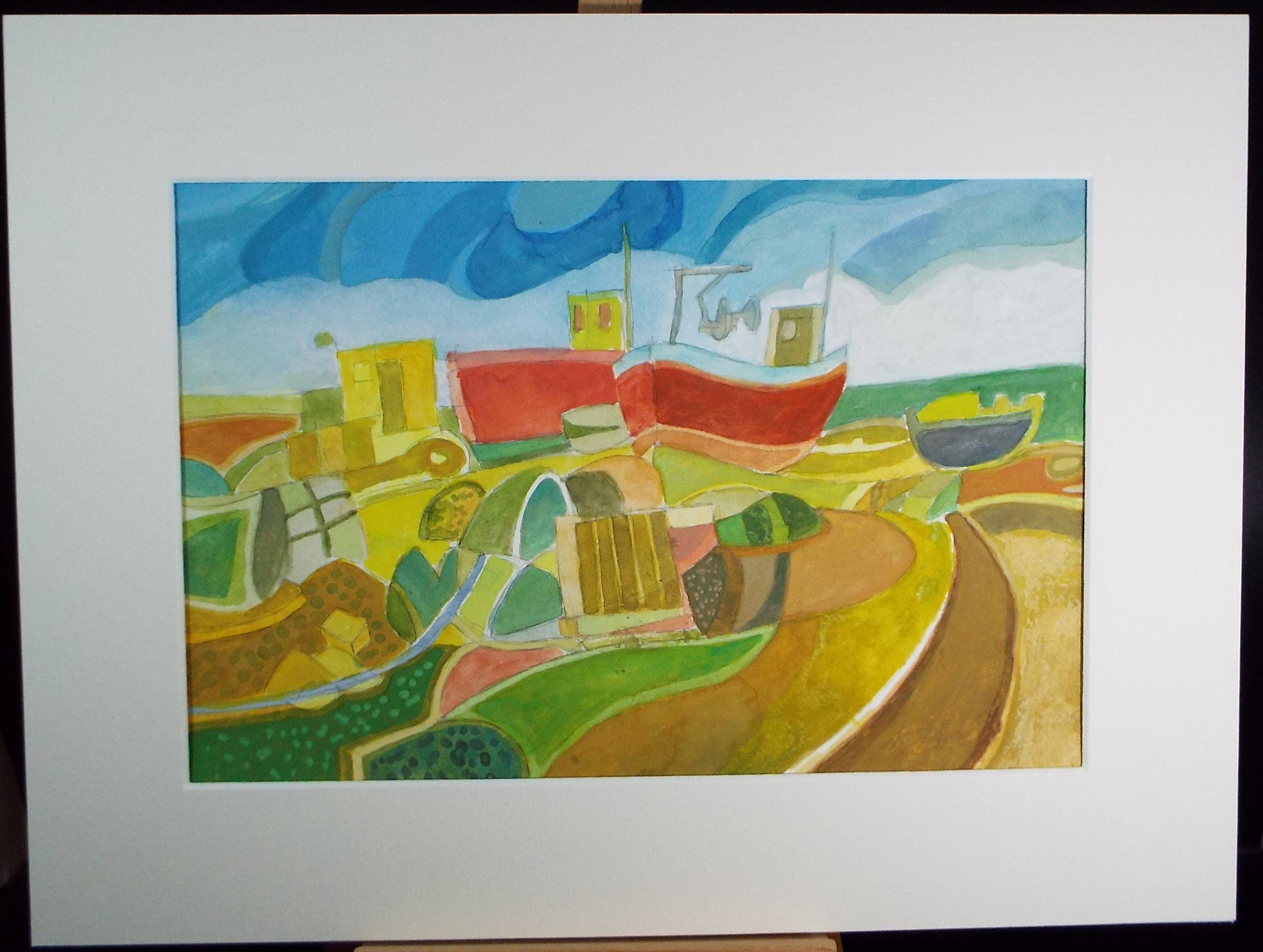 Original Watercolour & Gouache, 'Boats on the Shore', Colin Fifield (1940-2022), Circa 1980's