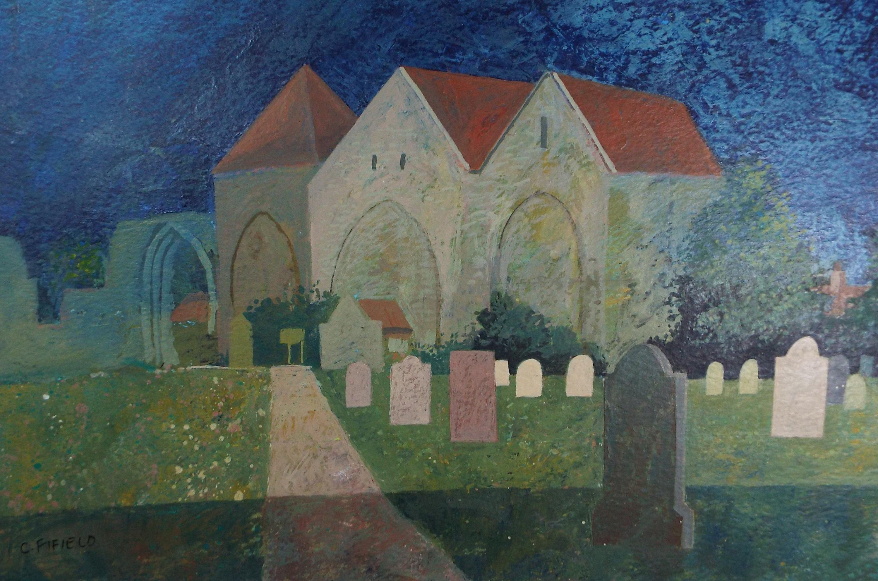 Original Gouache & acrylic, 'Village Church', Colin Fifield (1940-2022), Circa 1980's