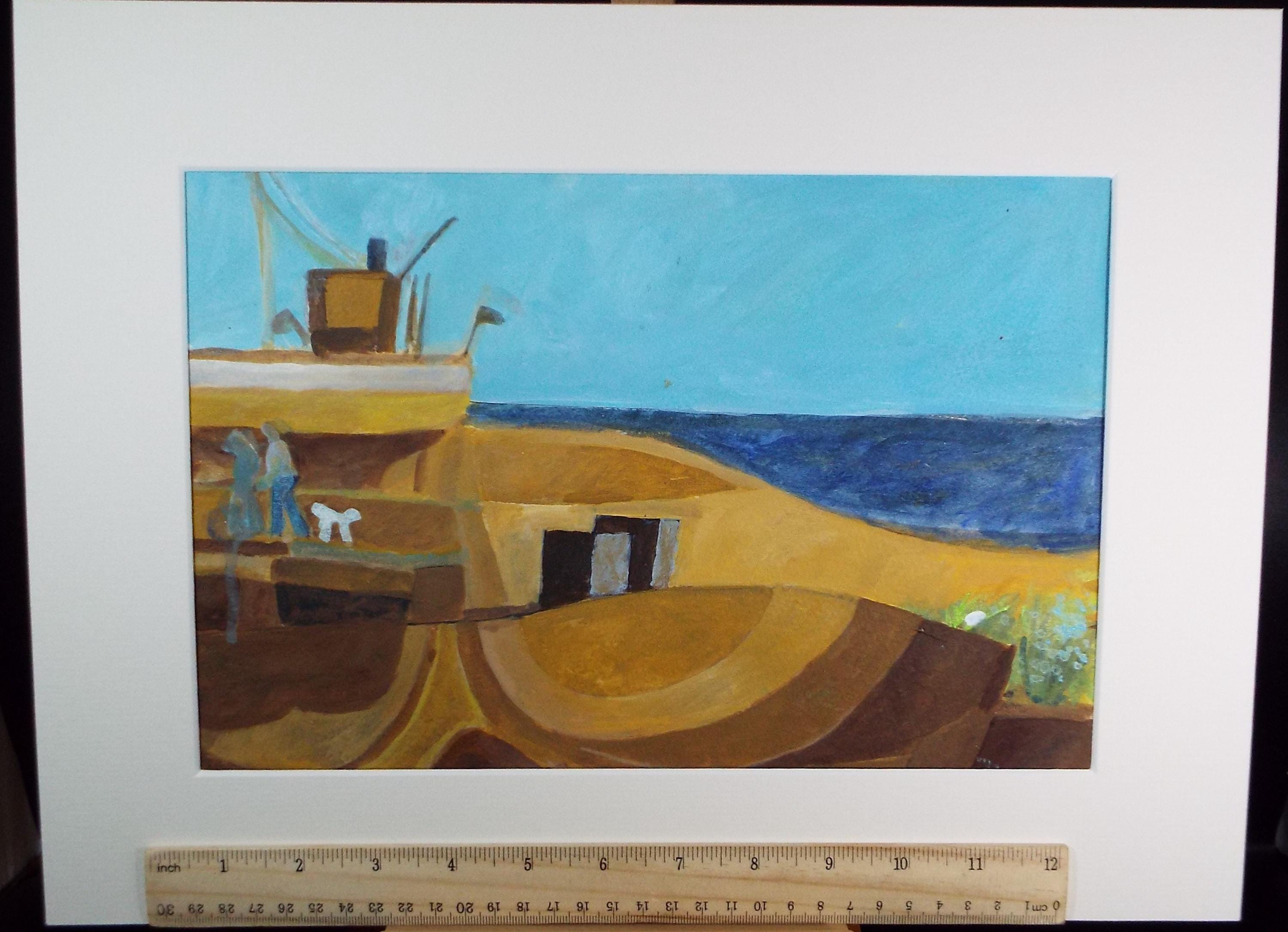 Original Watercolour & Gouache, 'Boats and figures on the Shore', Colin Fifield (1940-2022), Circa 1980's