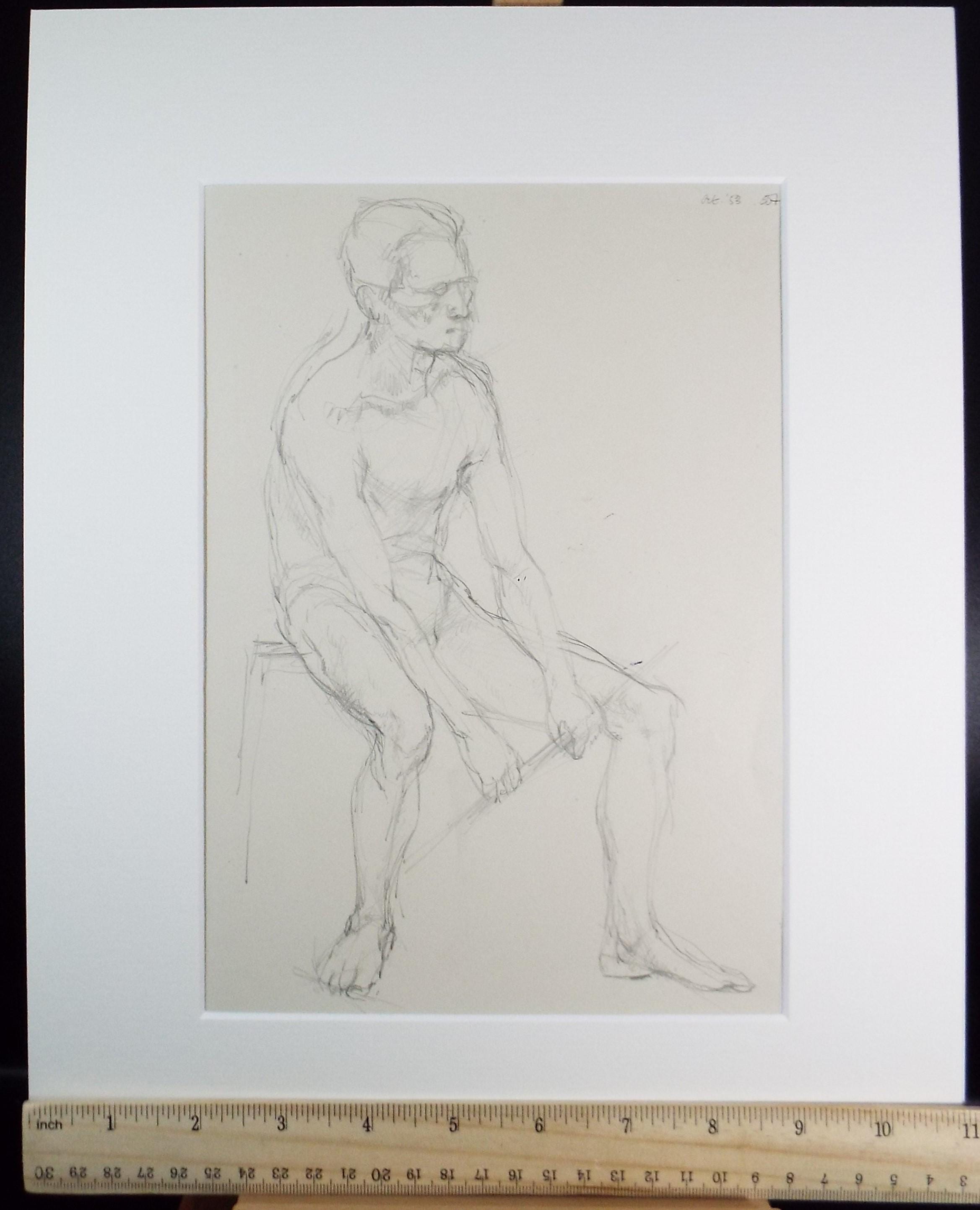 Pencil drawing 'Seated Male figure', c1950s, C.D. Finley