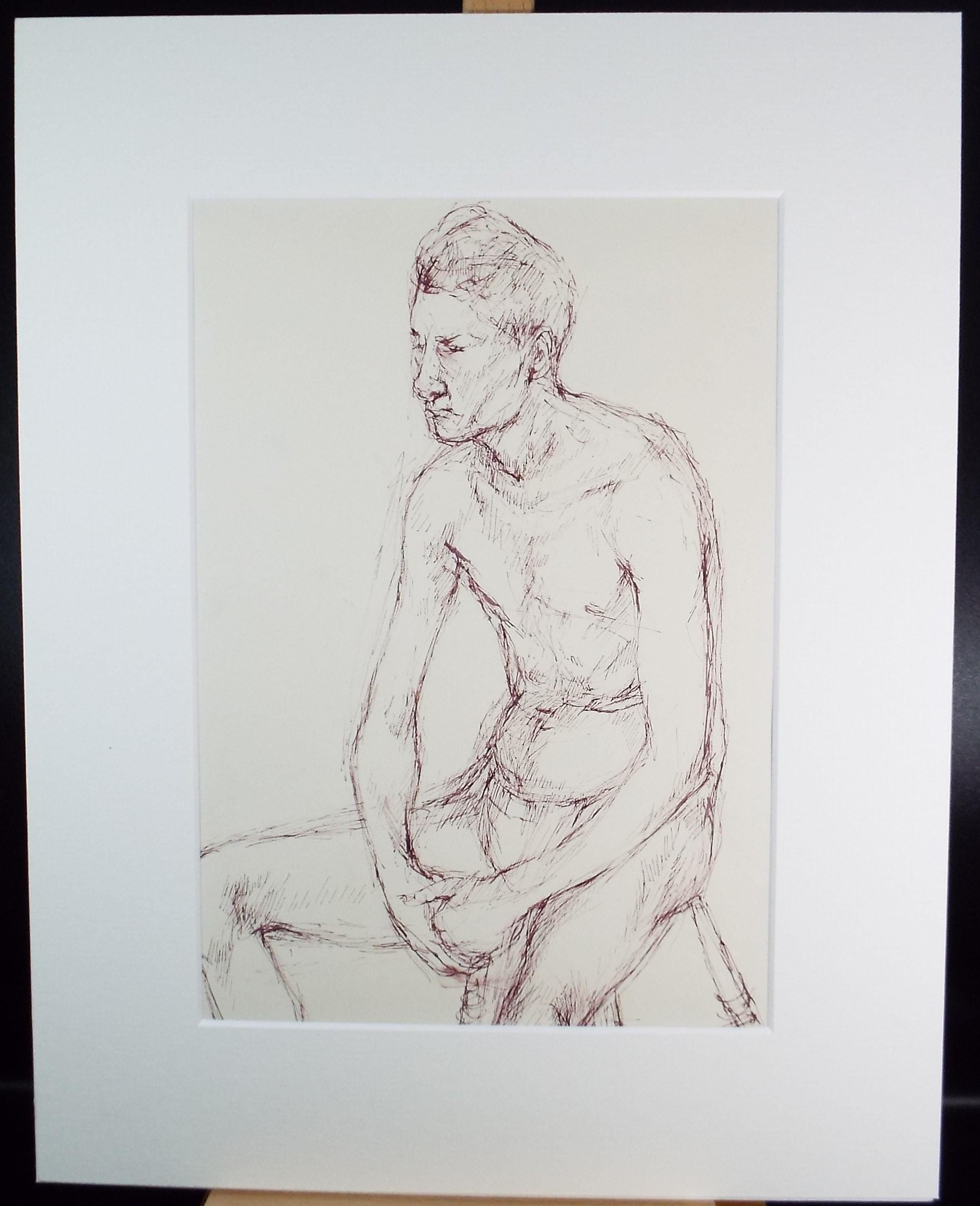 Pen & ink drawing 'Seated Male figure', c1950s, C.D. Finley