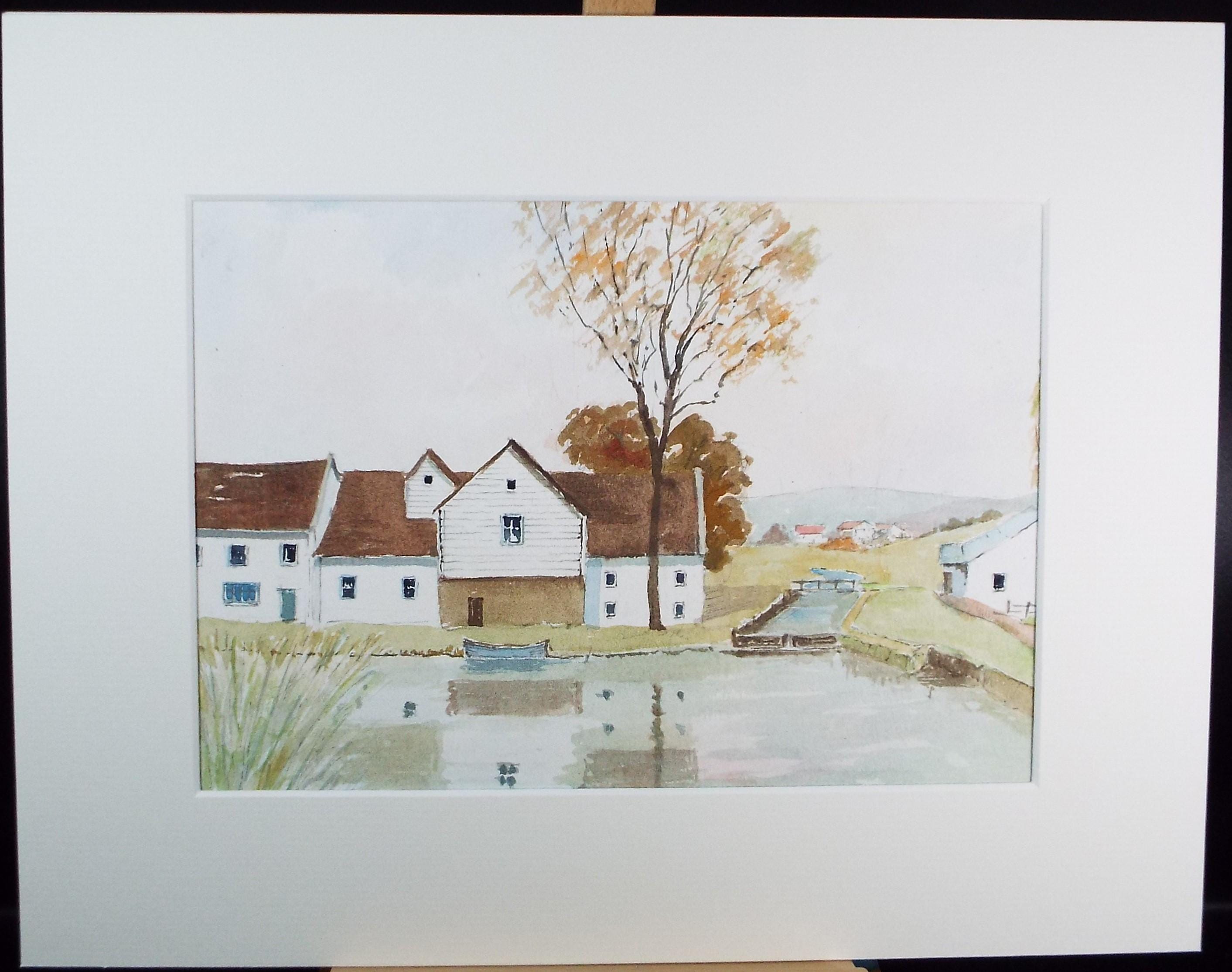 Original Watercolour on Paper, 'Watermill', V R Burrow, Circa 1980's