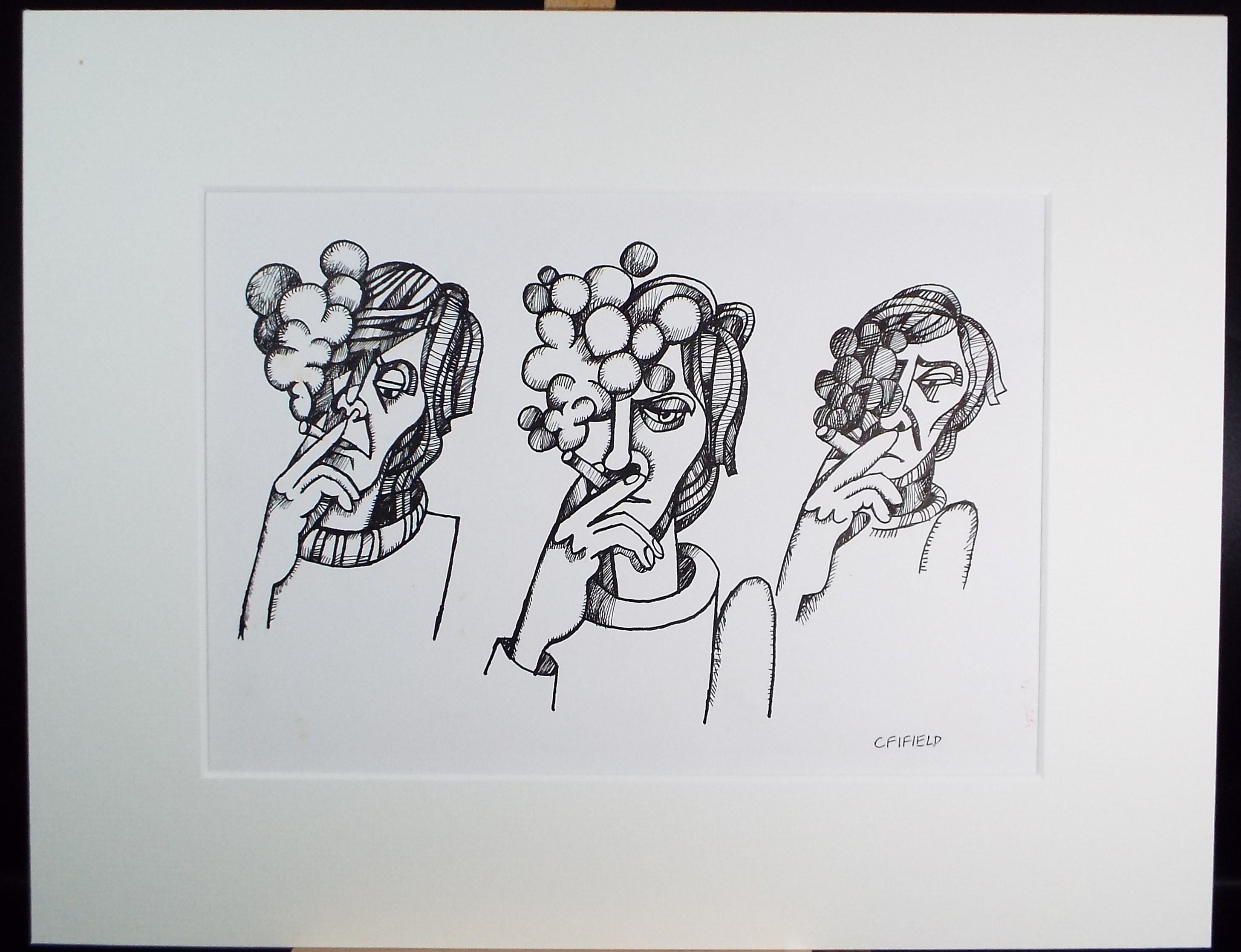 Original Pen & ink 'Doreen Smoking', Colin Fifield (1940-2022), Circa 1980's