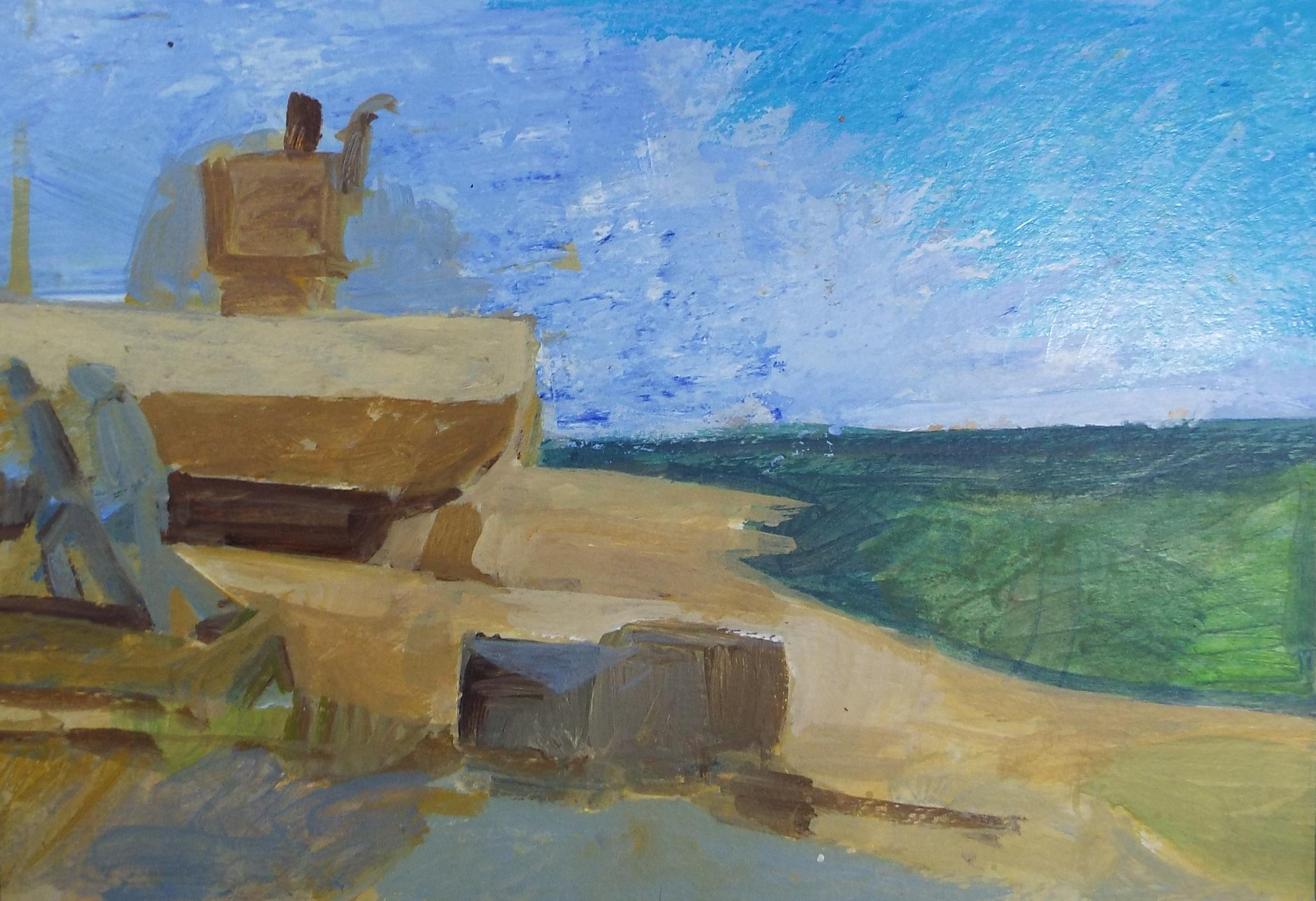 Original Watercolour & Gouache, 'Figures and Boats on the Shore', Colin Fifield (1940-2022), Circa 1980's