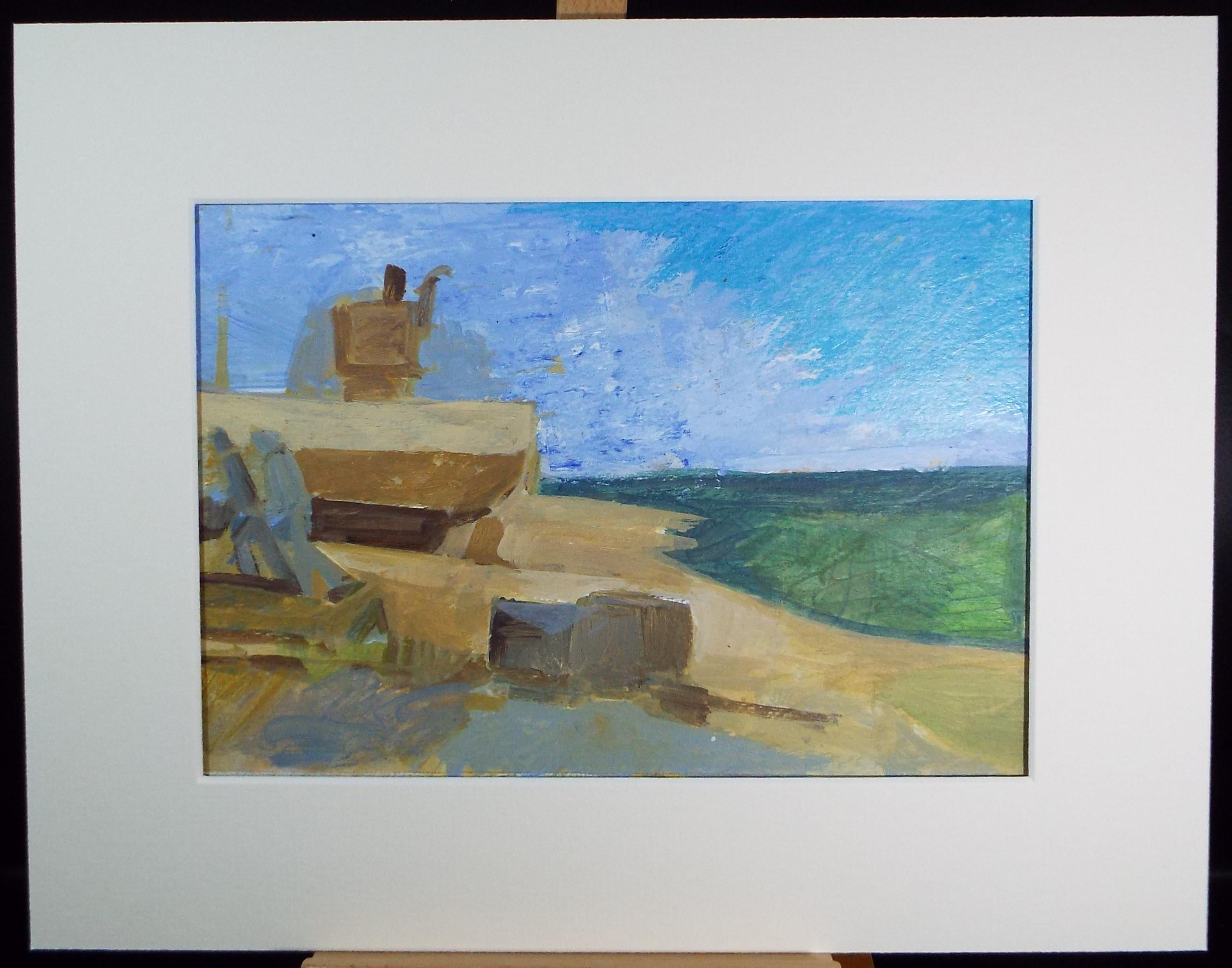 Original Watercolour & Gouache, 'Figures and Boats on the Shore', Colin Fifield (1940-2022), Circa 1980's