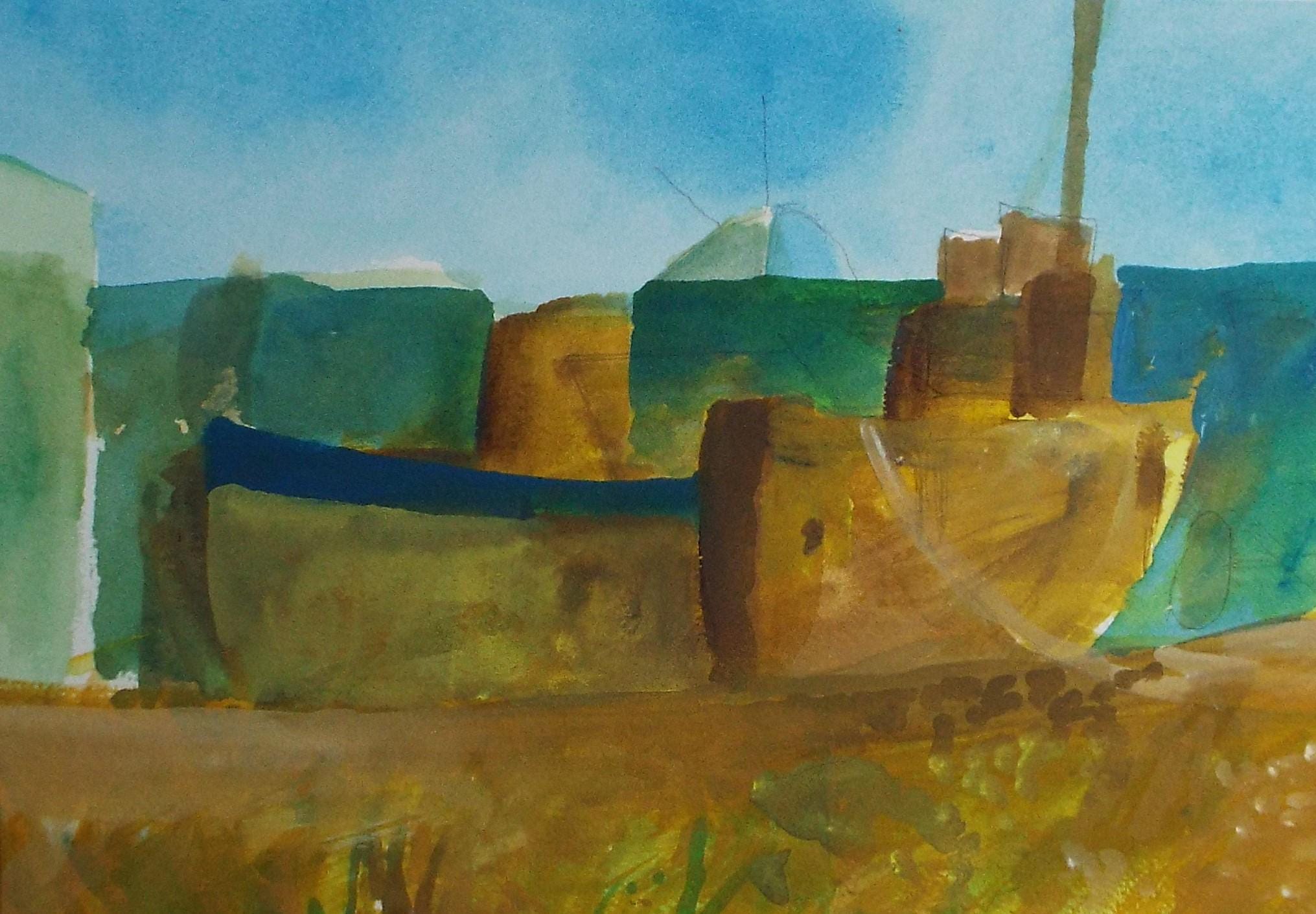 Original Watercolour & Gouache, 'Boats on the Shore', Colin Fifield (1940-2022), Circa 1980's