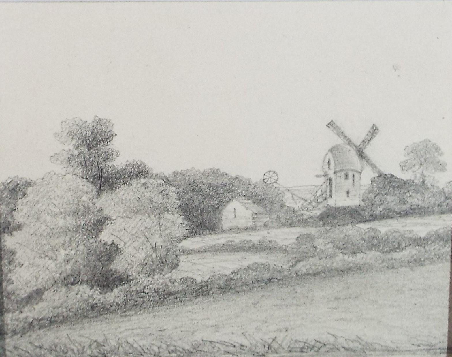 Original Pencil drawing , 'Longs Mill, Stadbroke', Dated 1878, artist unknown