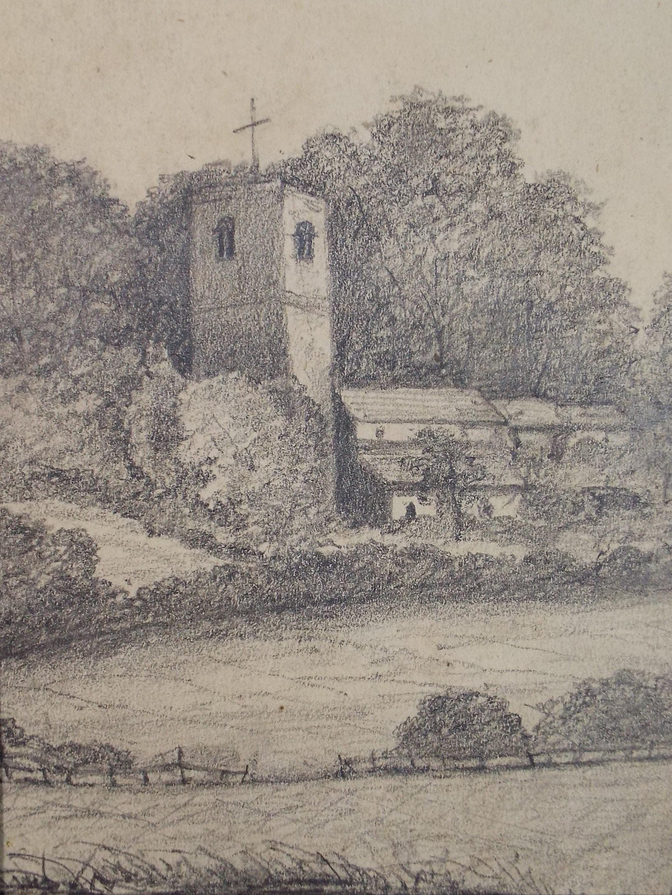 Original Pencil drawing , 'Ra Church', Circa 1870's, artist unknown