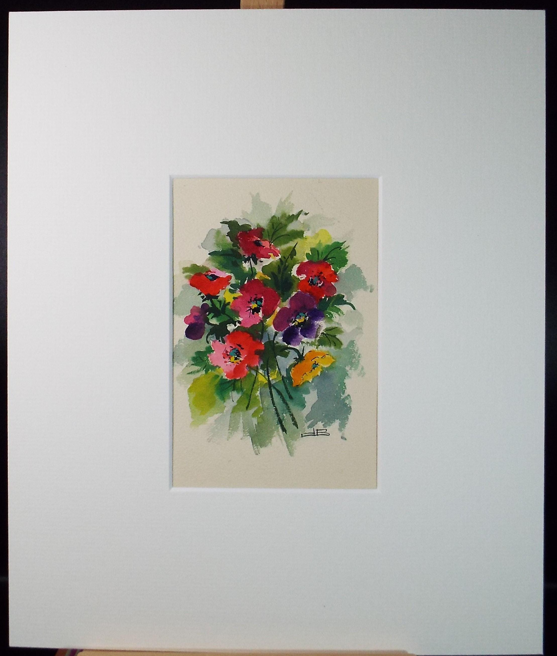 Original Watercolour, 'Summer flowers', circa 1960's, artist Unknown
