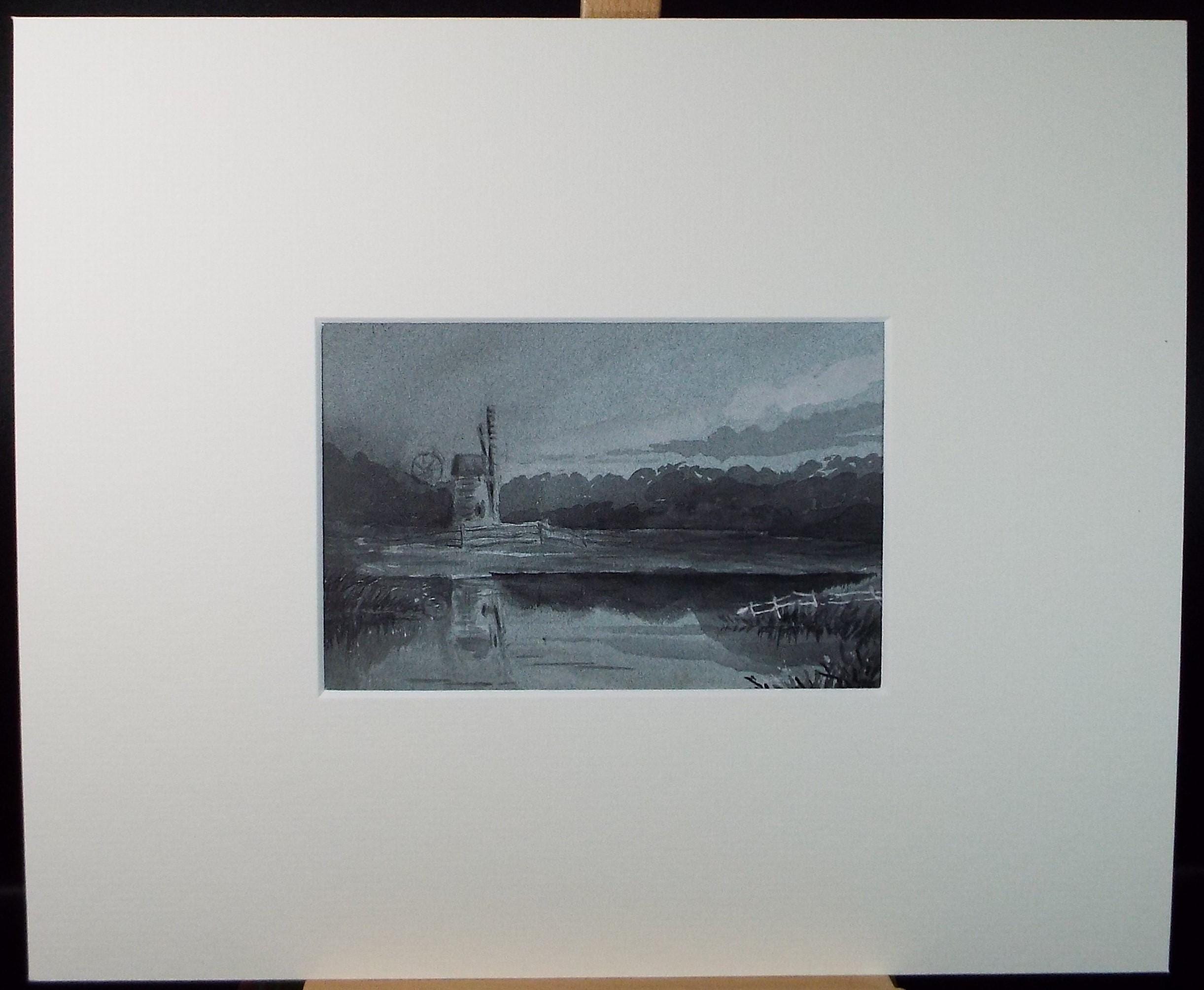 Original Watercolour Drawing, 'Windmill in a River Landscape', c1920's, Artist Unknown