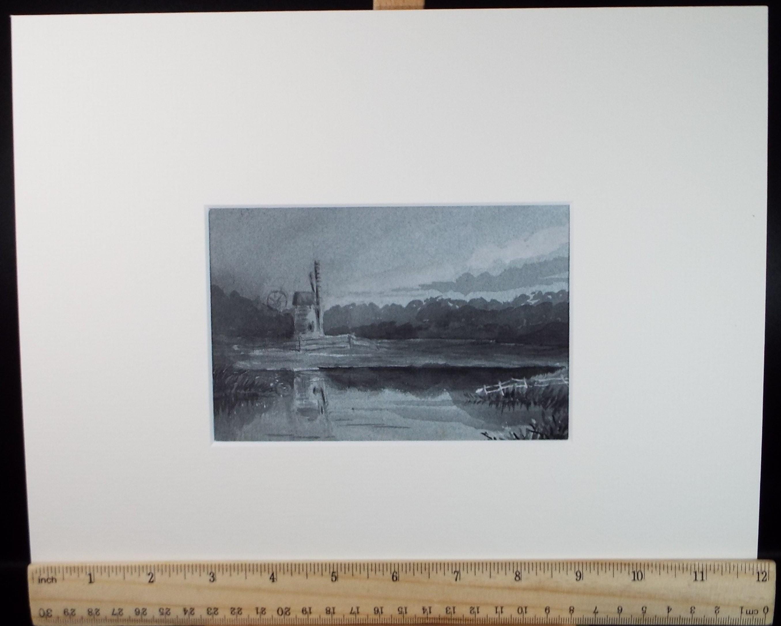 Original Watercolour Drawing, 'Windmill in a River Landscape', c1920's, Artist Unknown