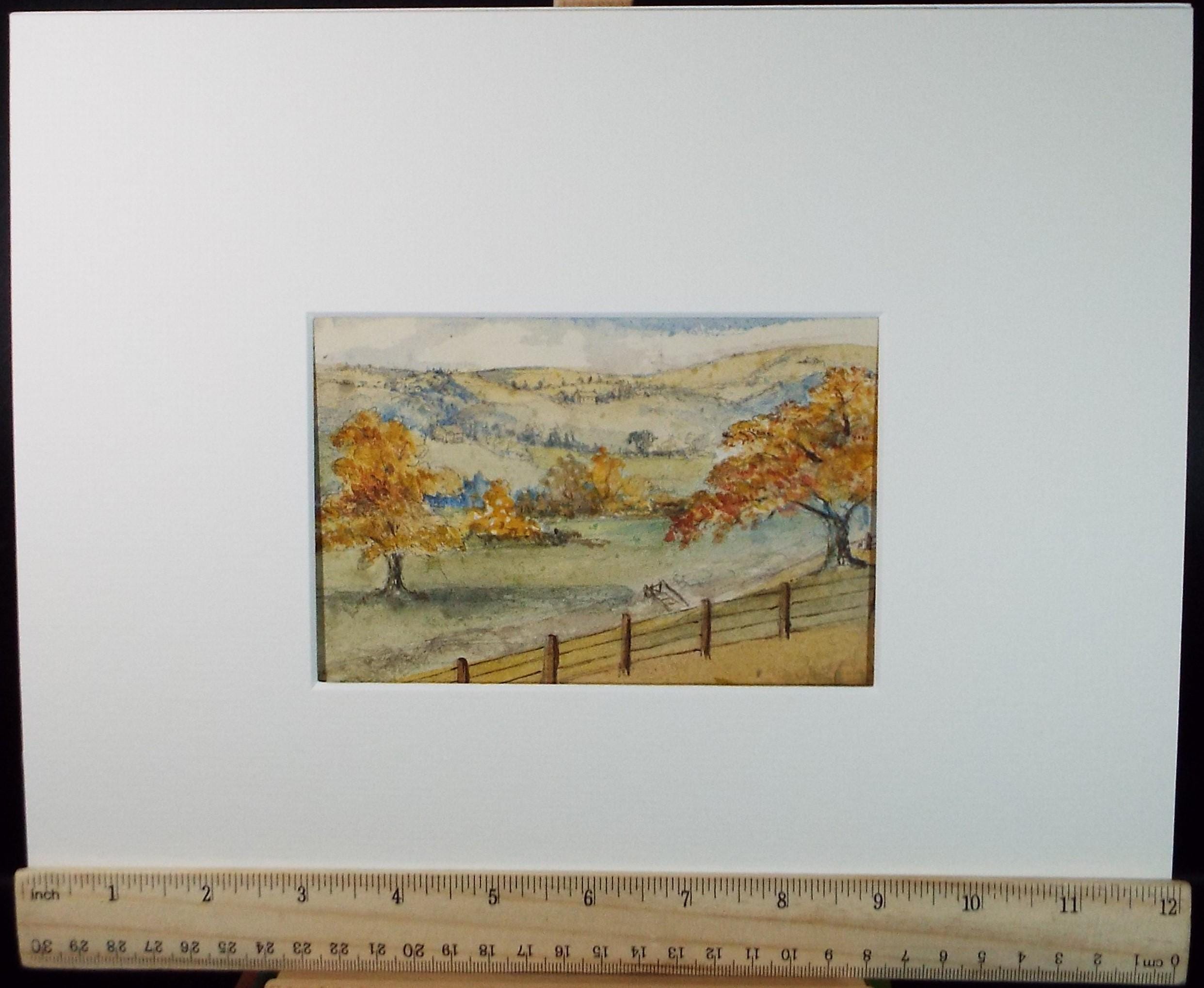 Original Watercolour, 'Autumn landscape', Artist Unknown, dated 1874