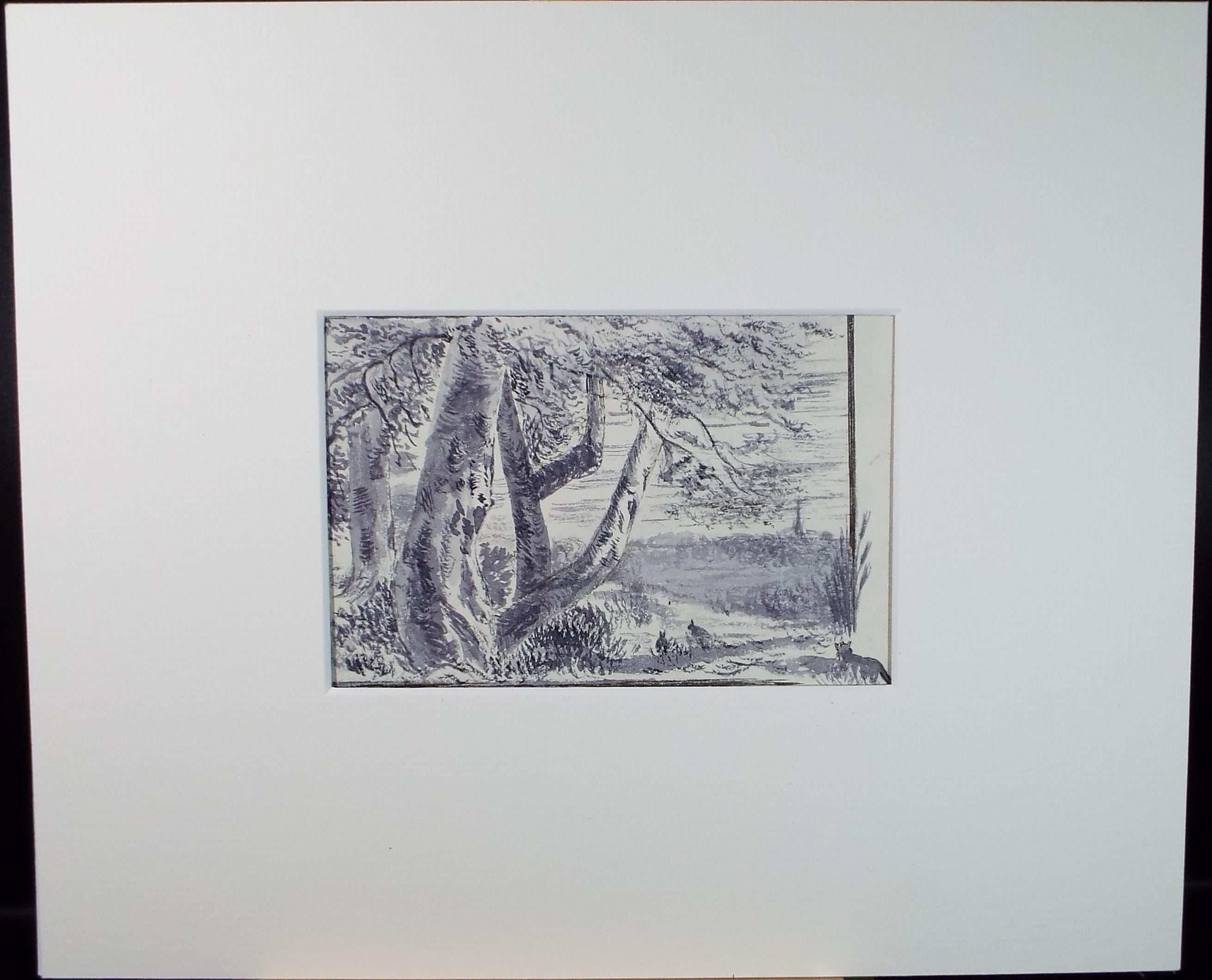 Original Watercolour, 'Countryside with Rabbit and Fox', artist unknown, circa 1890