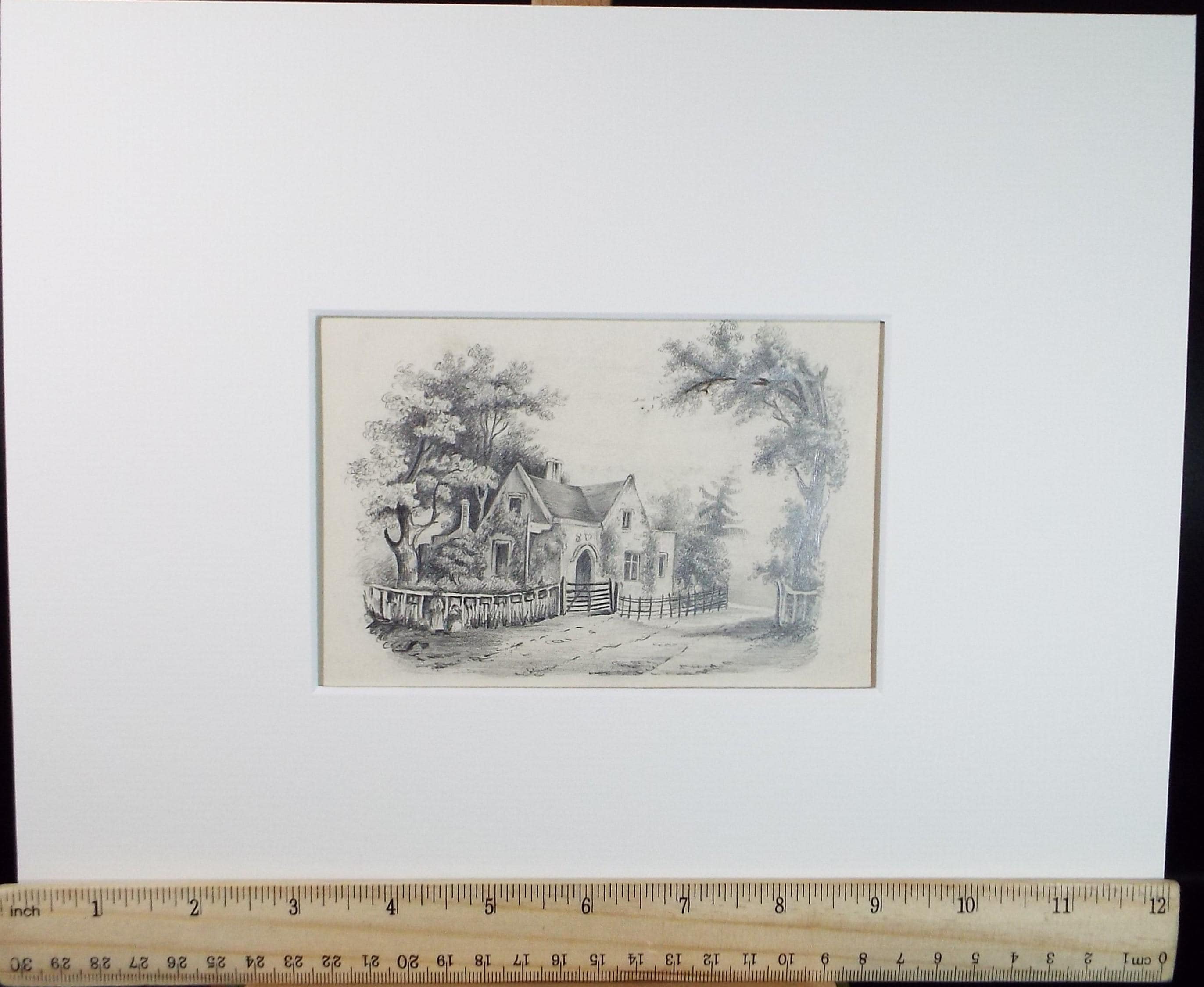 Original Pencil drawing Dated 1846, 'The Gatehouse' - Unknown Artist