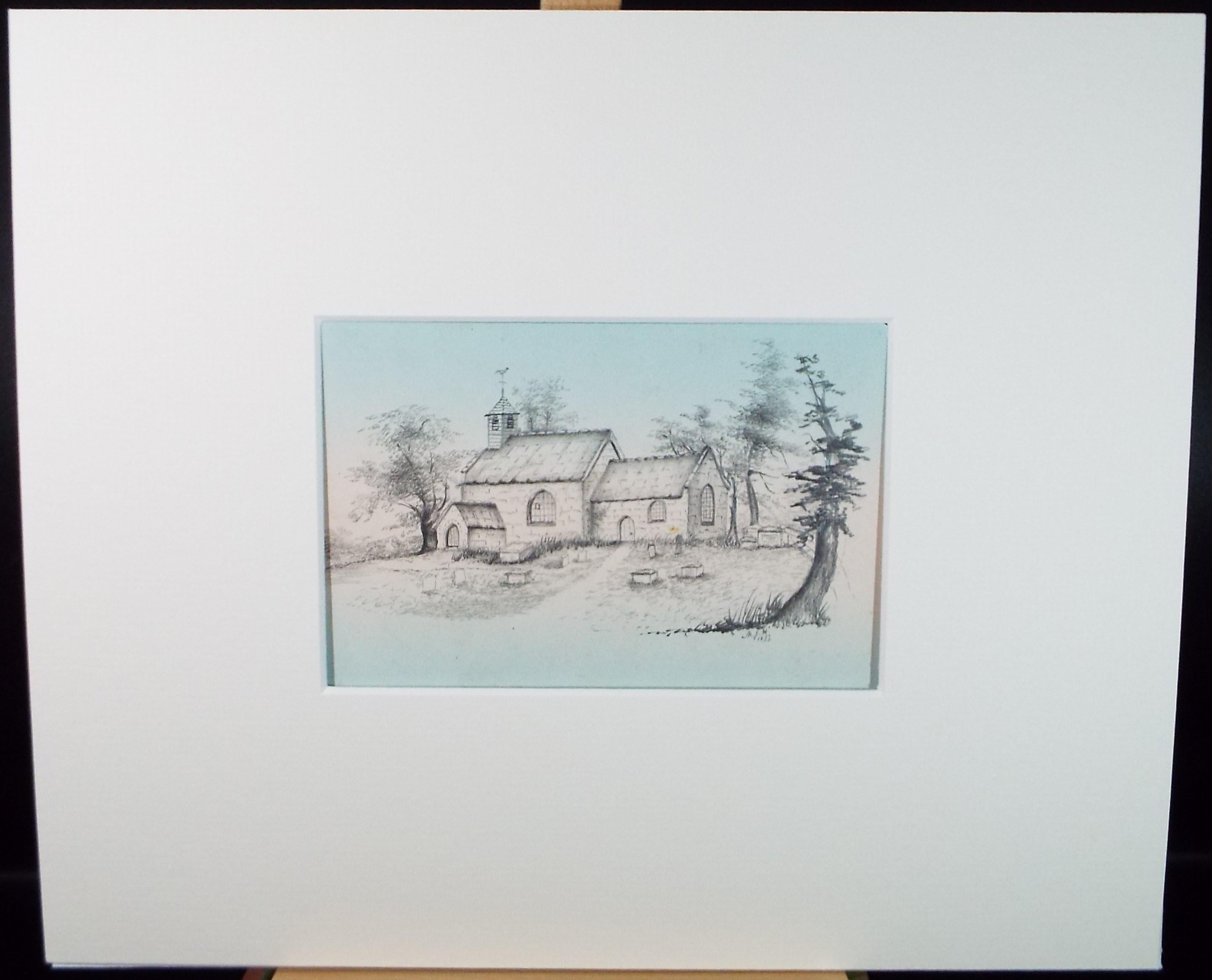 Original Pencil Drawing, 'Country Church', dated 1857, artist unknown
