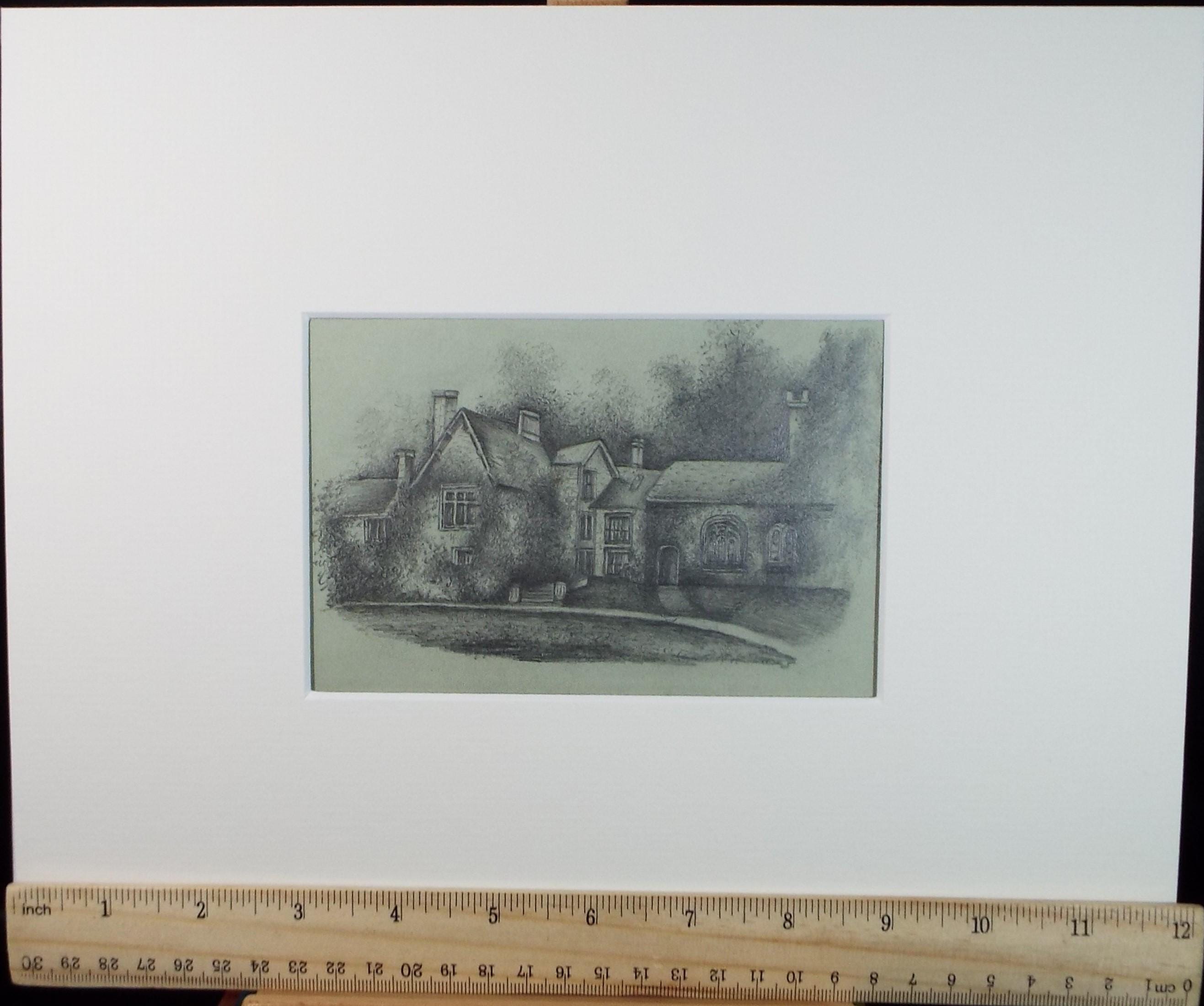 Original Pencil drawing Circa 1850's, 'Country House' - Unknown Artist